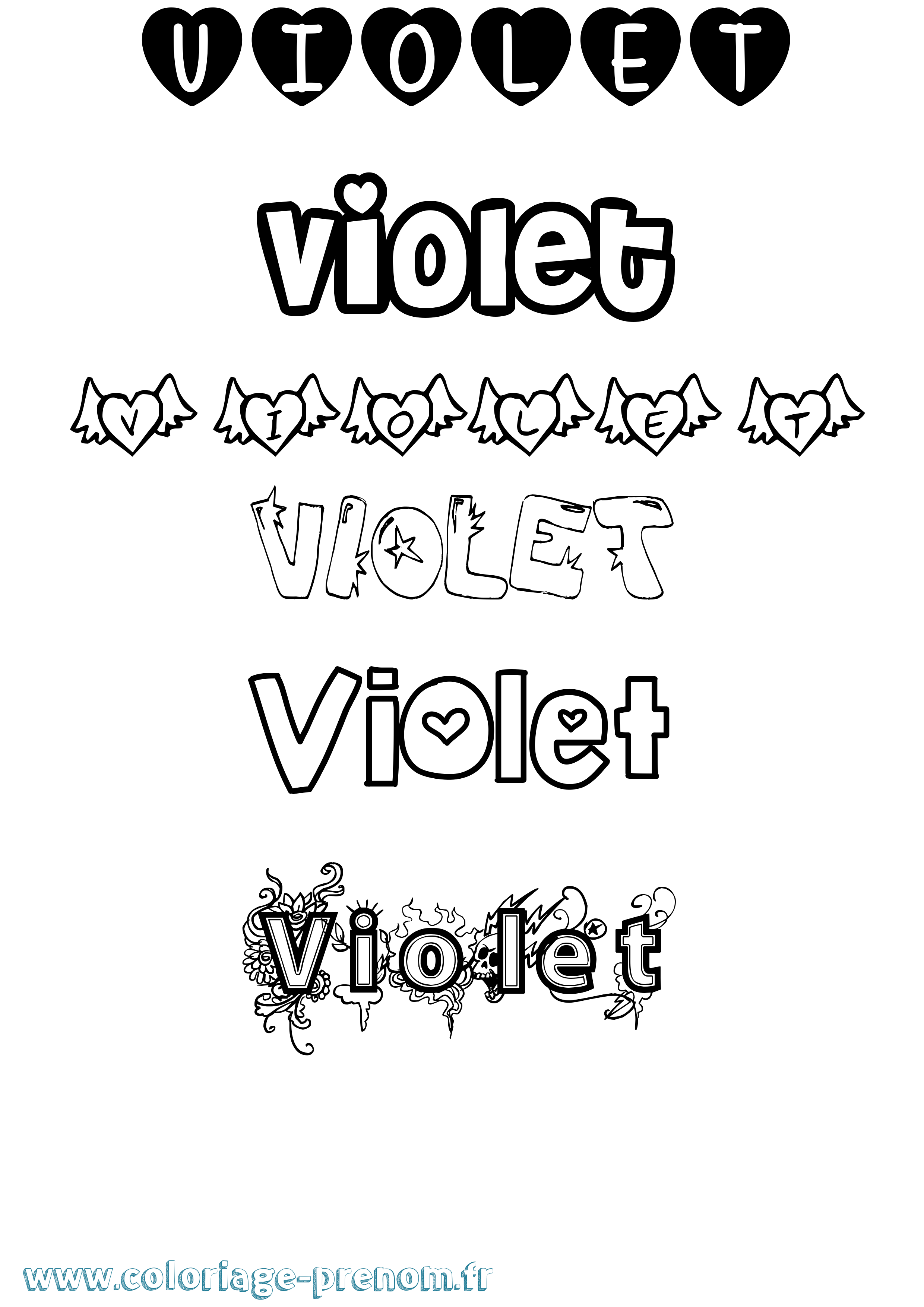Coloriage prénom Violet Girly