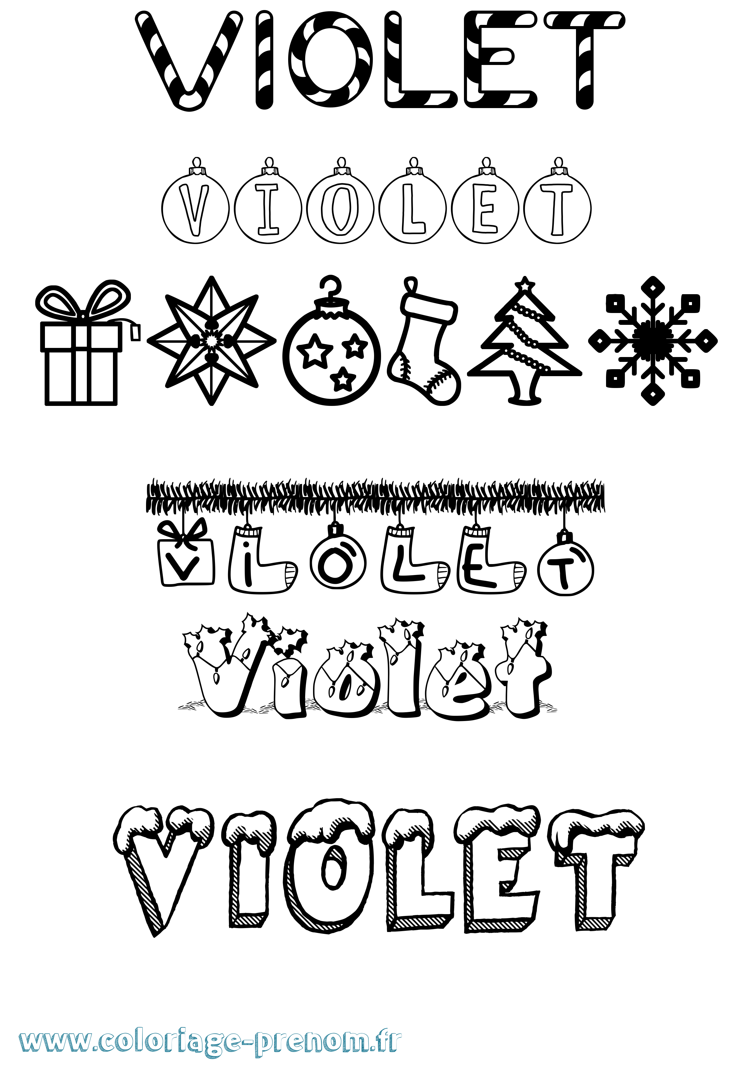 Coloriage prénom Violet Noël