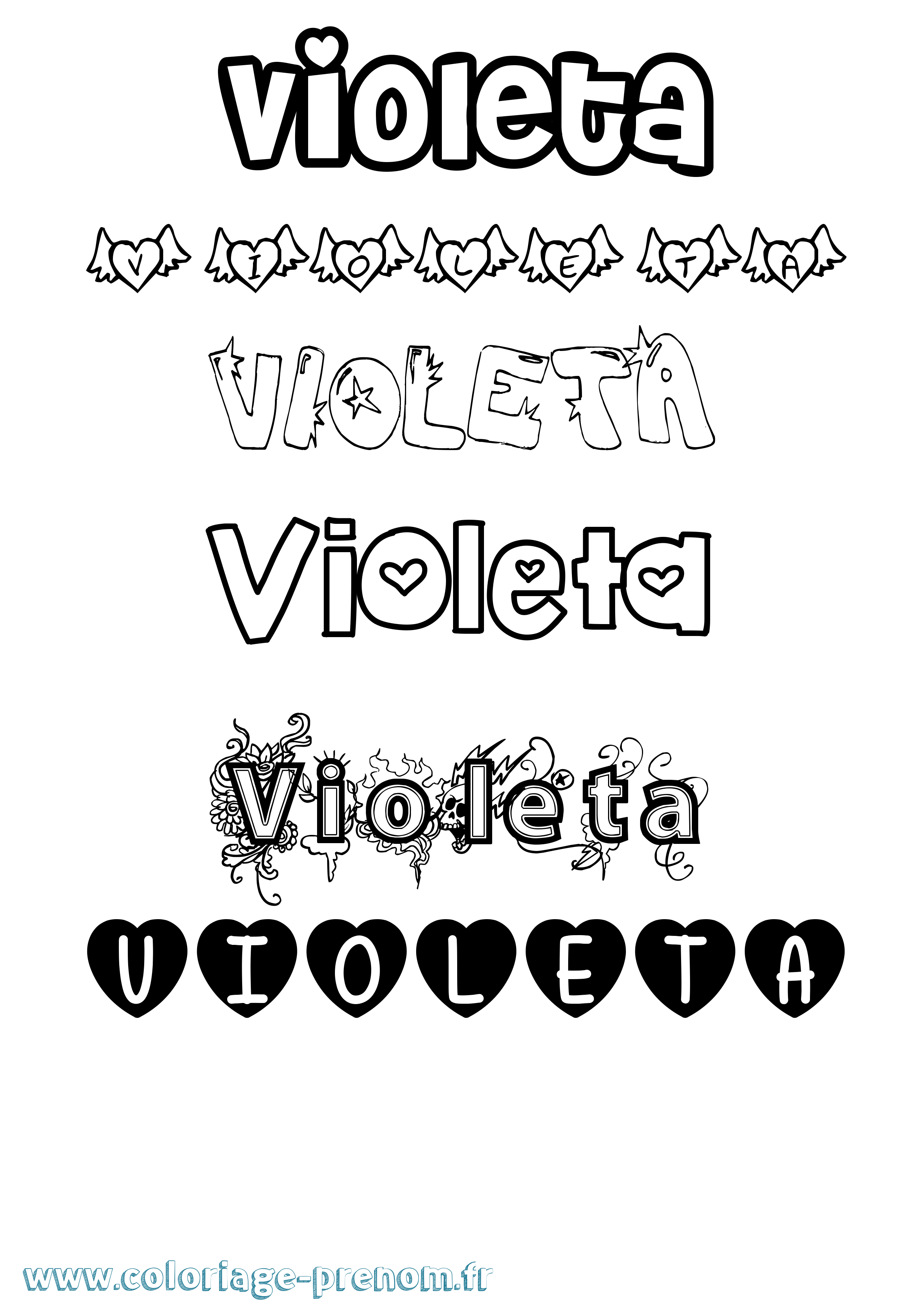 Coloriage prénom Violeta Girly