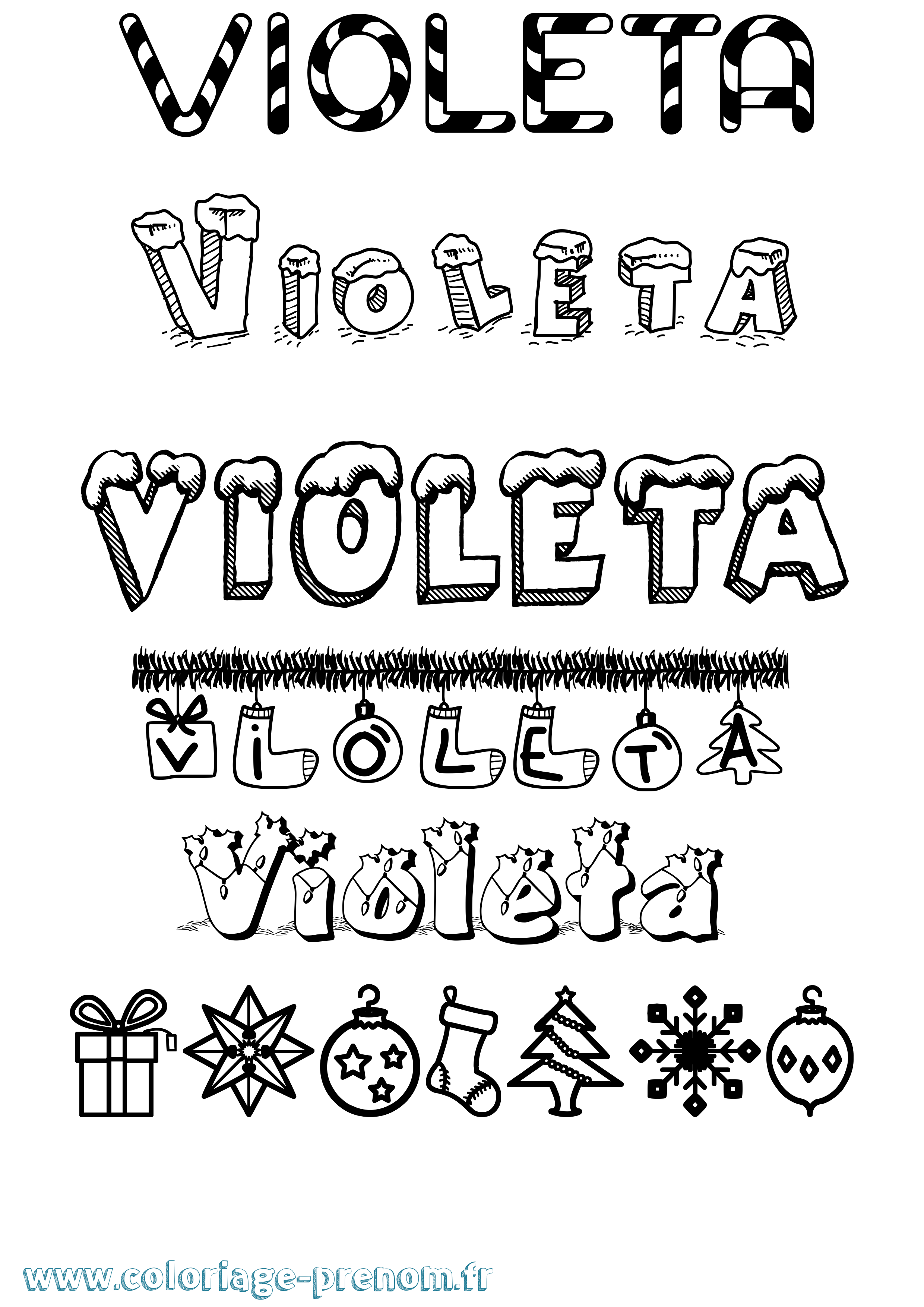 Coloriage prénom Violeta Noël