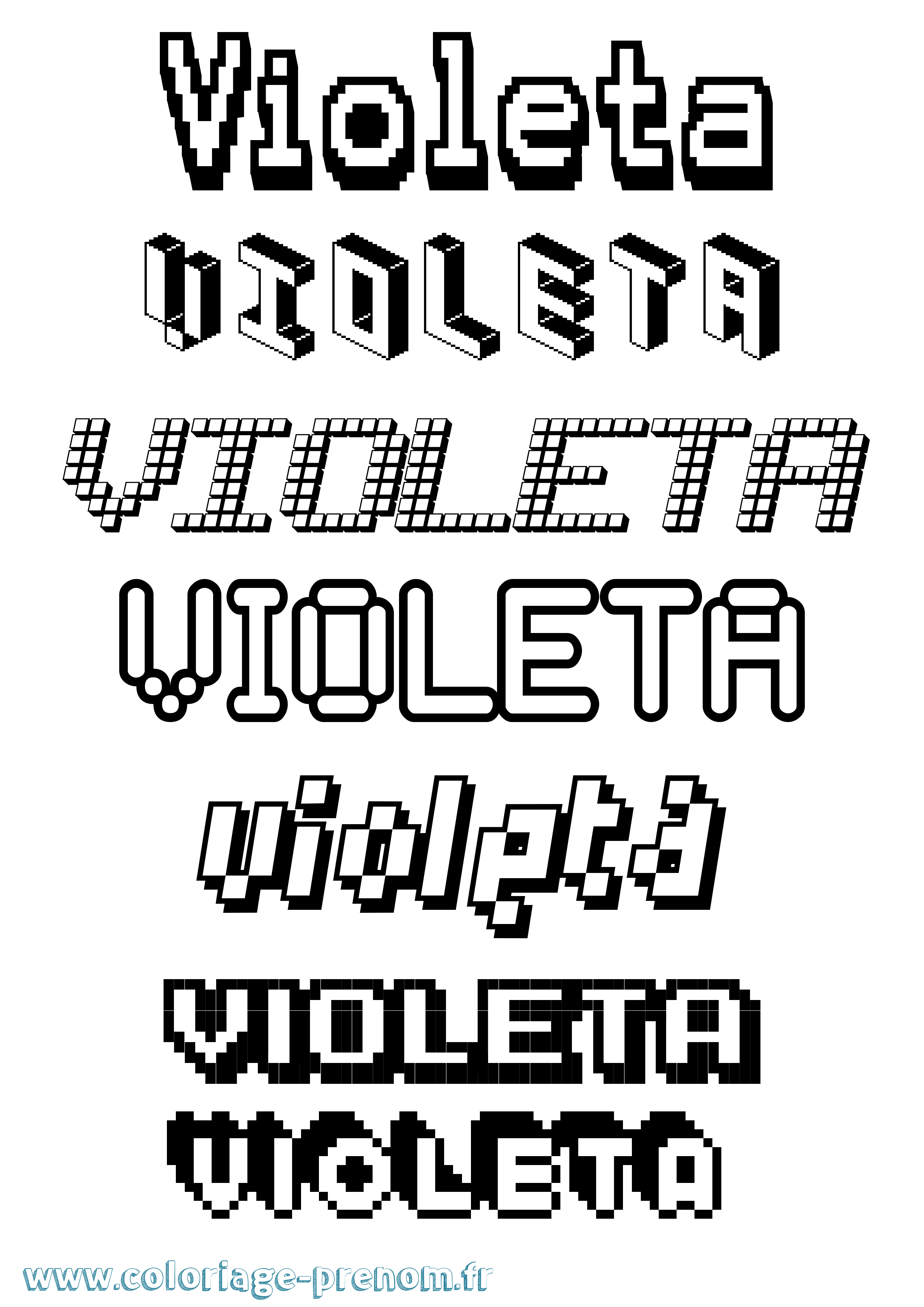 Coloriage prénom Violeta Pixel