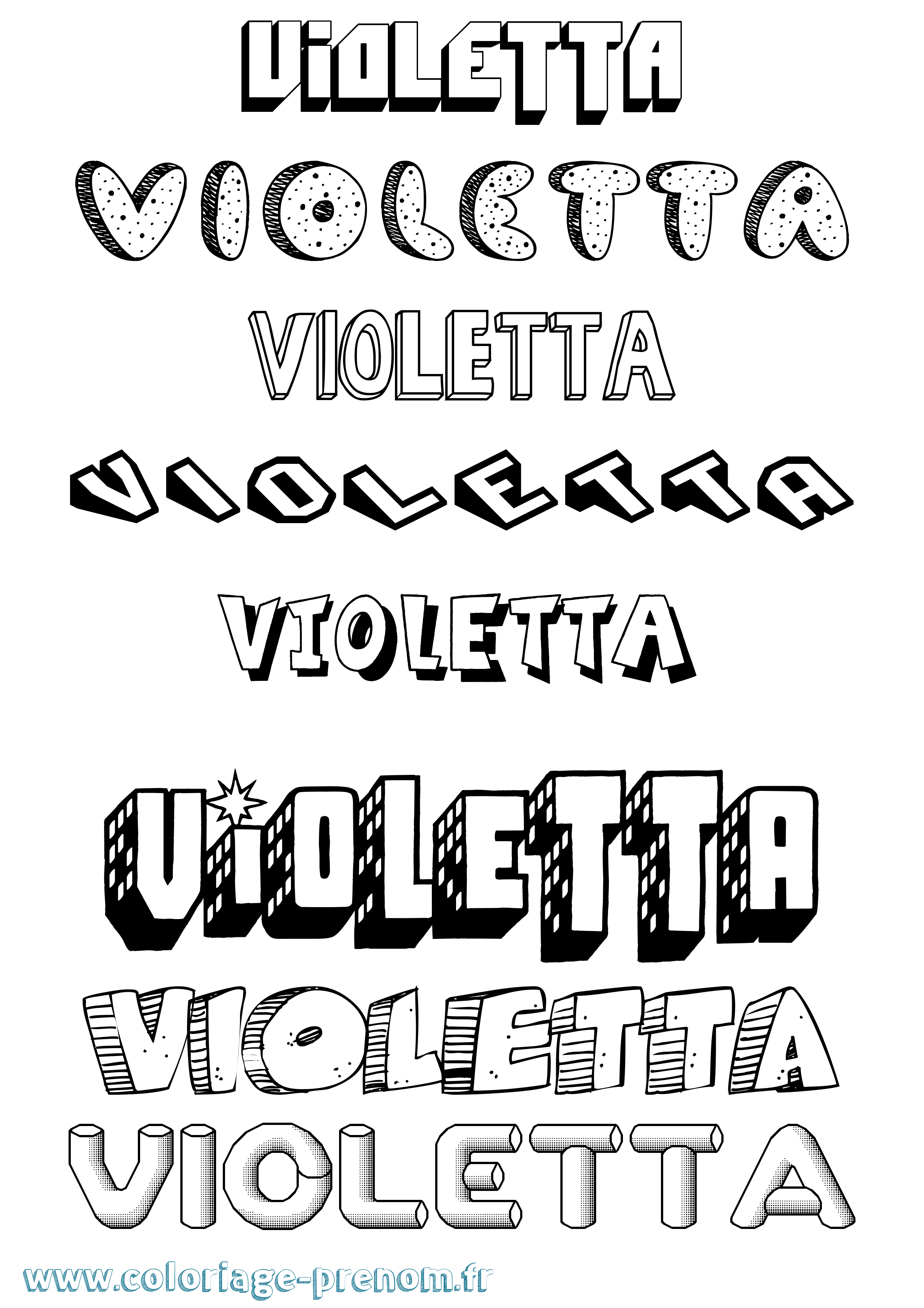 Coloriage prénom Violetta Effet 3D
