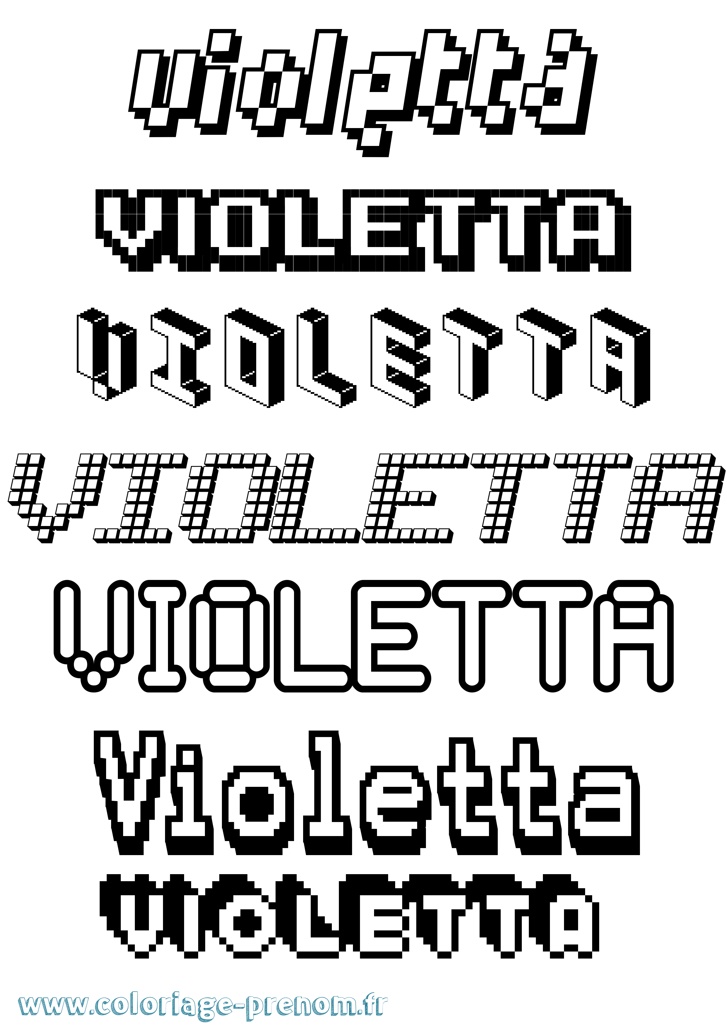 Coloriage prénom Violetta Pixel