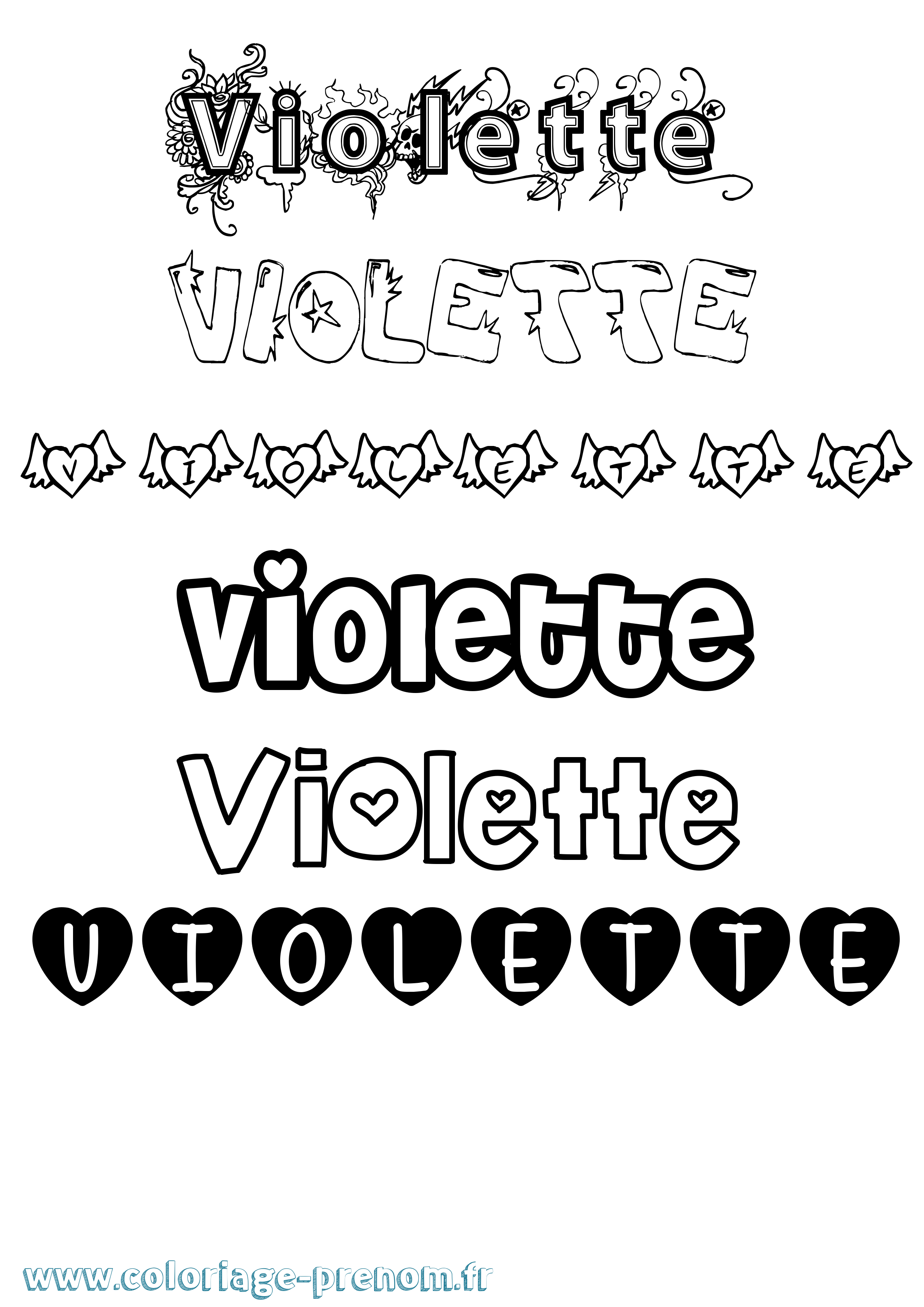 Coloriage prénom Violette Girly