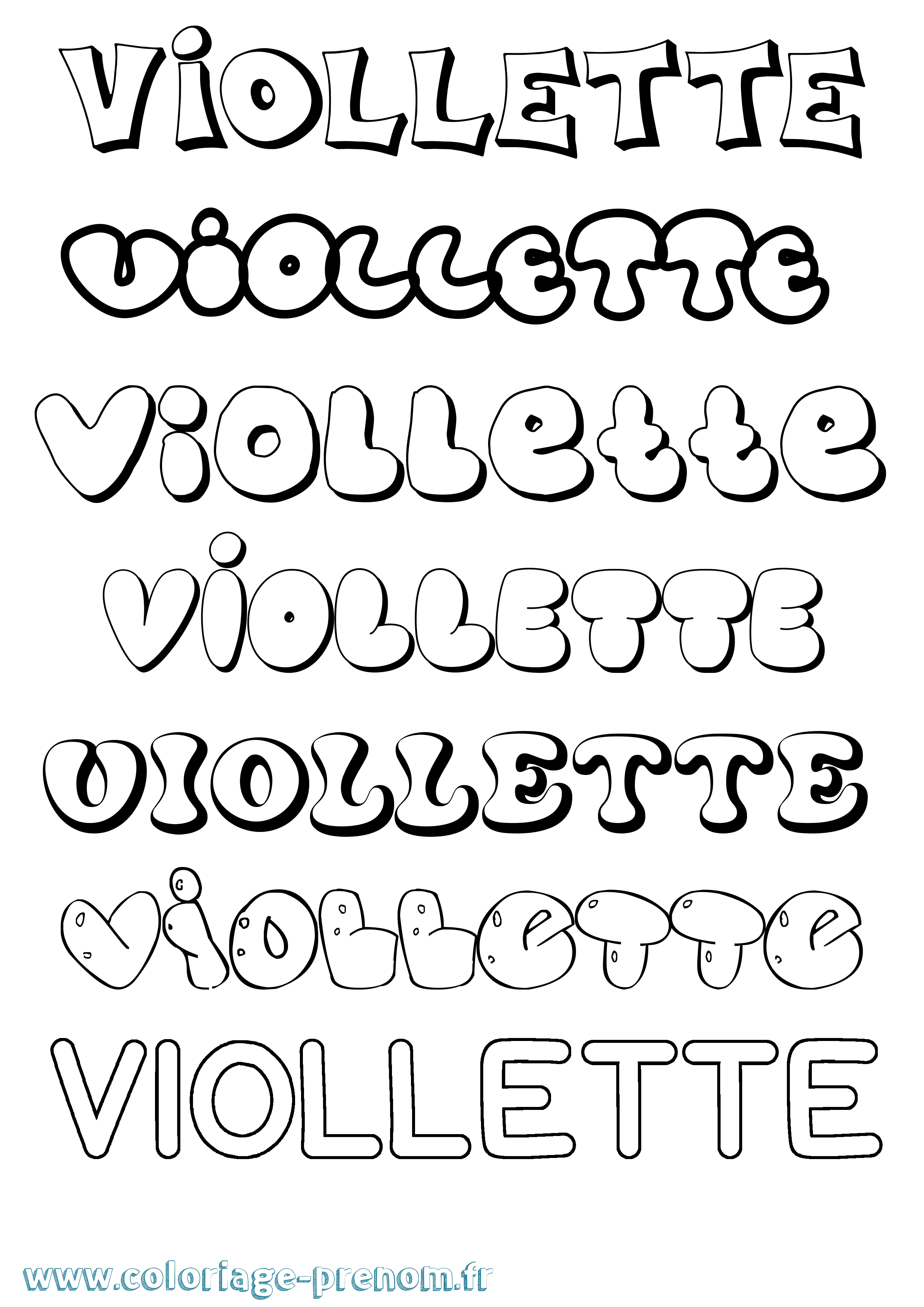 Coloriage prénom Viollette Bubble