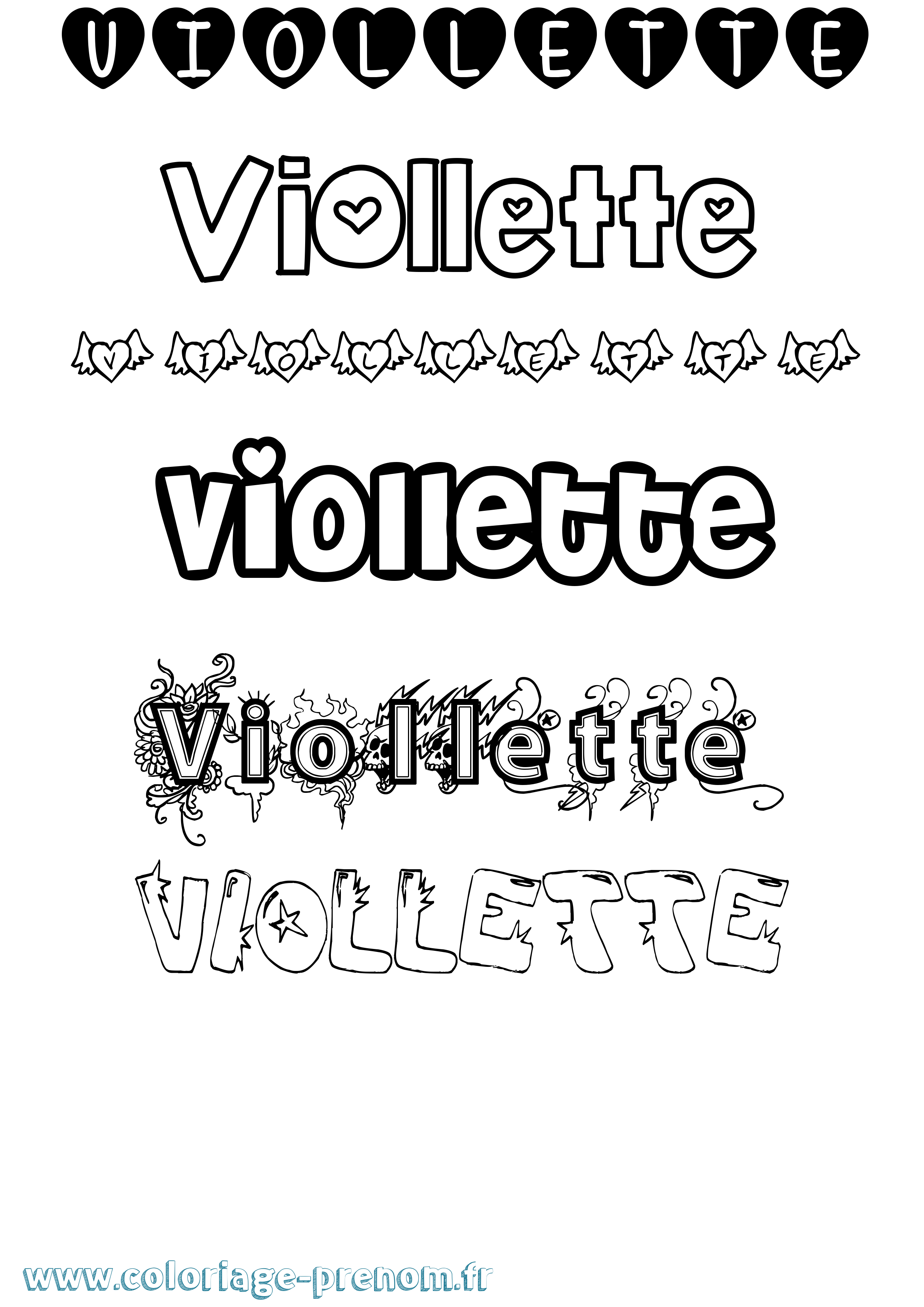 Coloriage prénom Viollette Girly