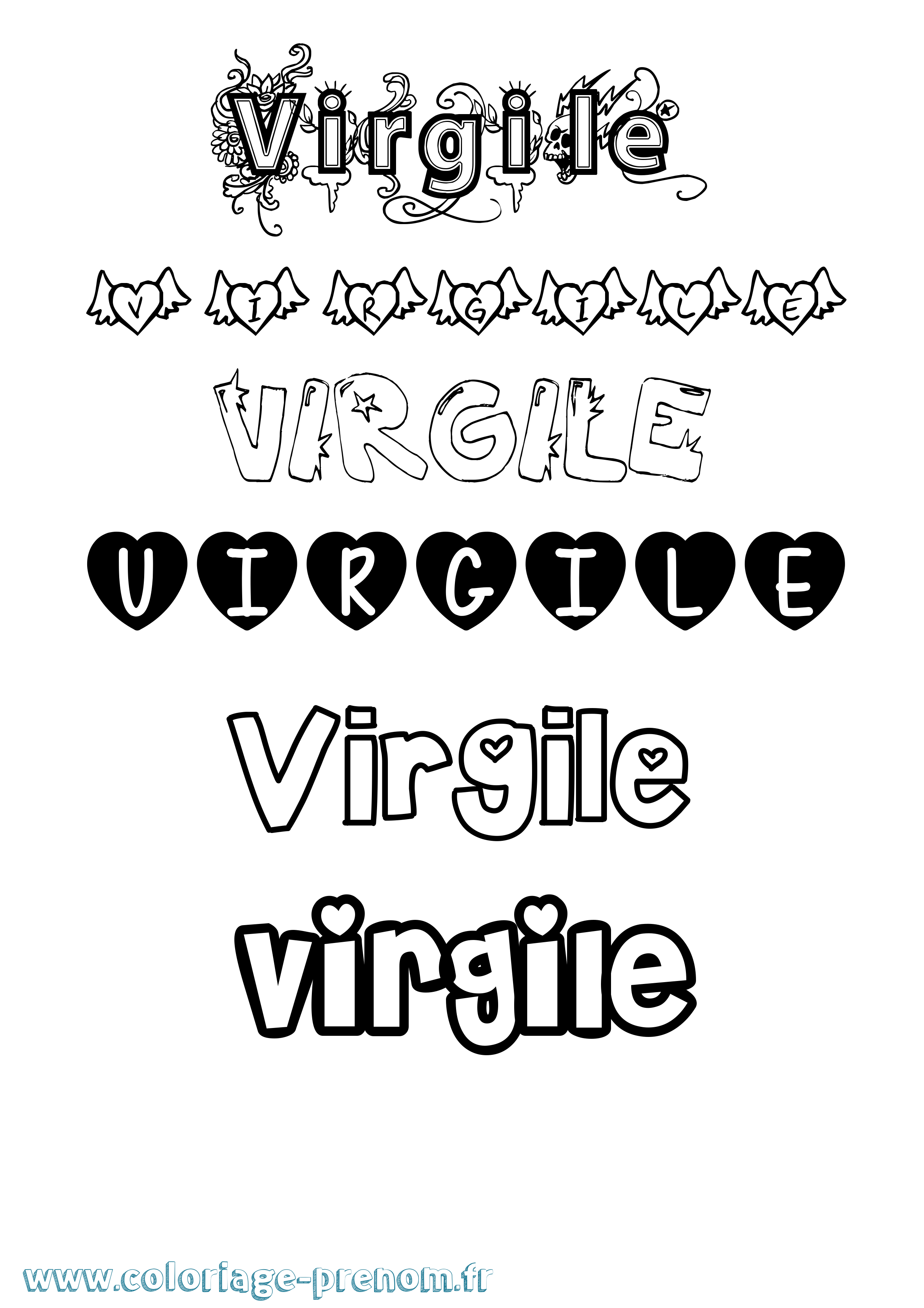 Coloriage prénom Virgile Girly