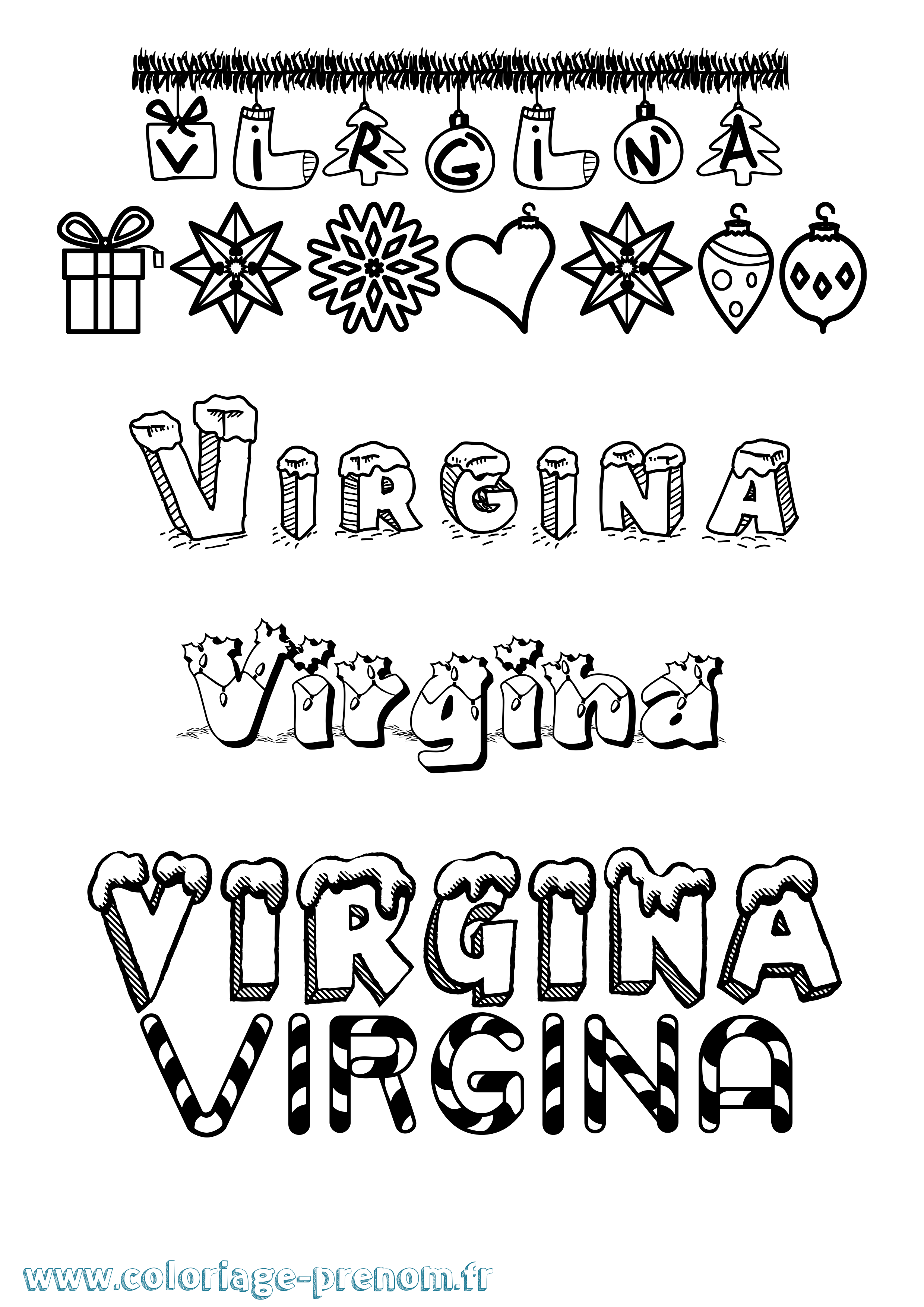 Coloriage prénom Virgina Noël