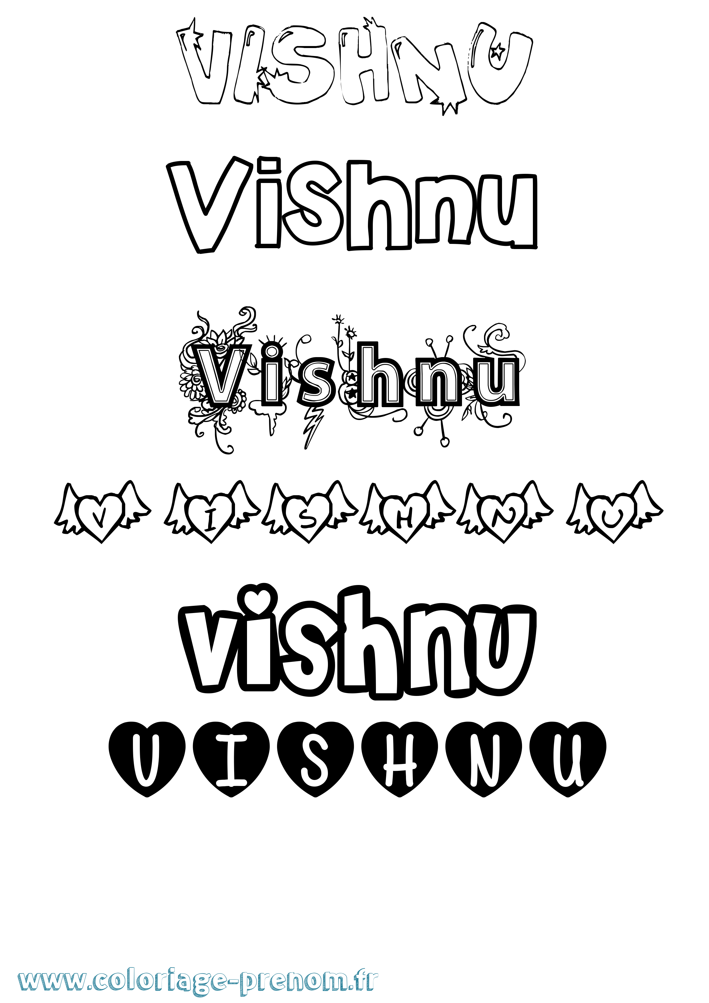 Coloriage Vishnu Girly Coloriage prénom Vishnu Girly
