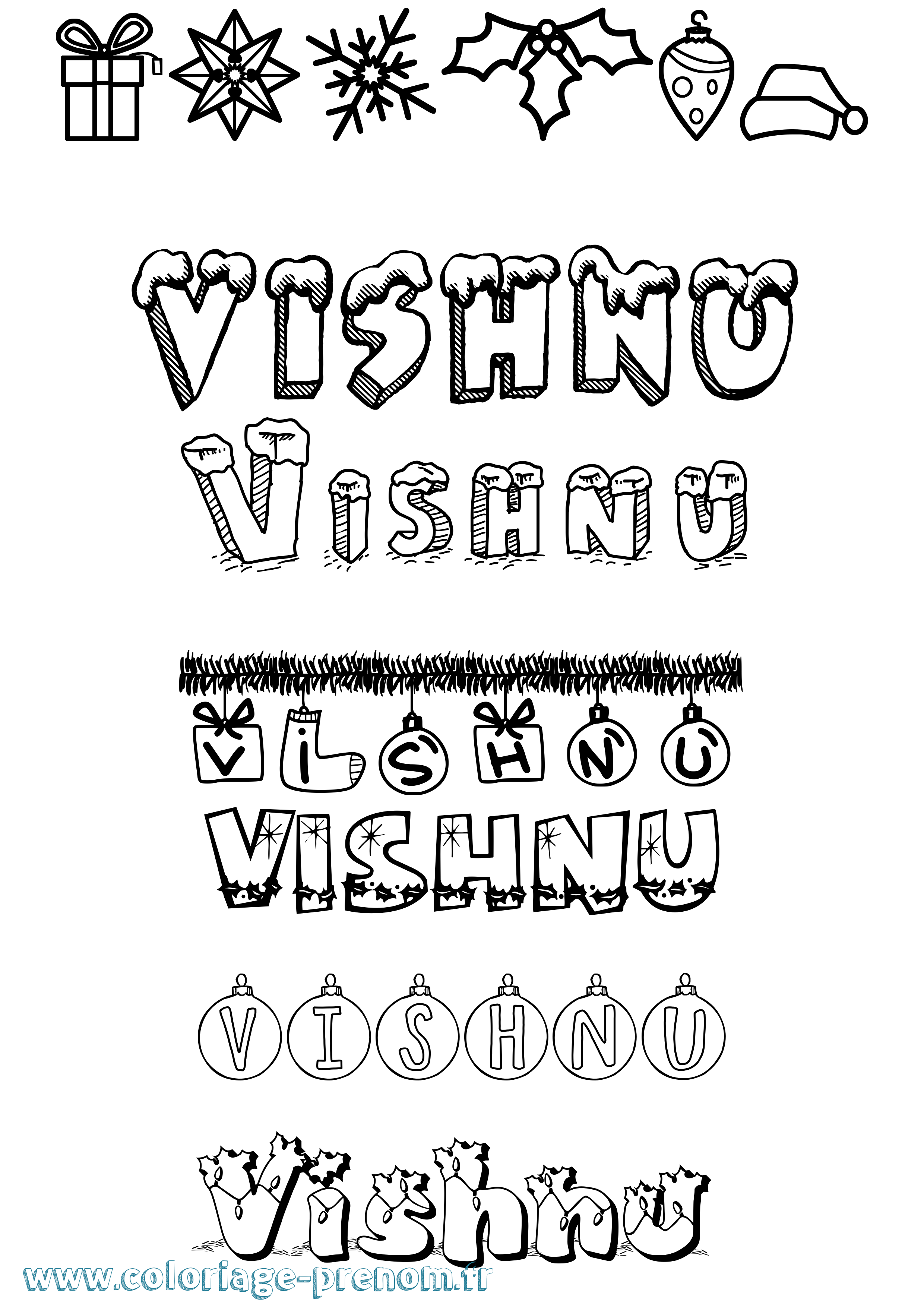 Coloriage Vishnu Noël Coloriage prénom Vishnu Noël
