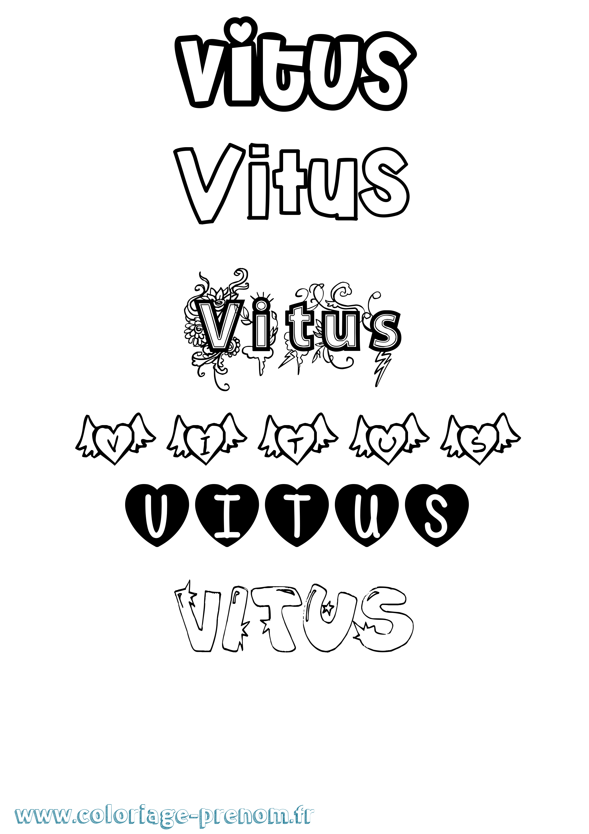 Coloriage Vitus Girly Coloriage prénom Vitus Girly