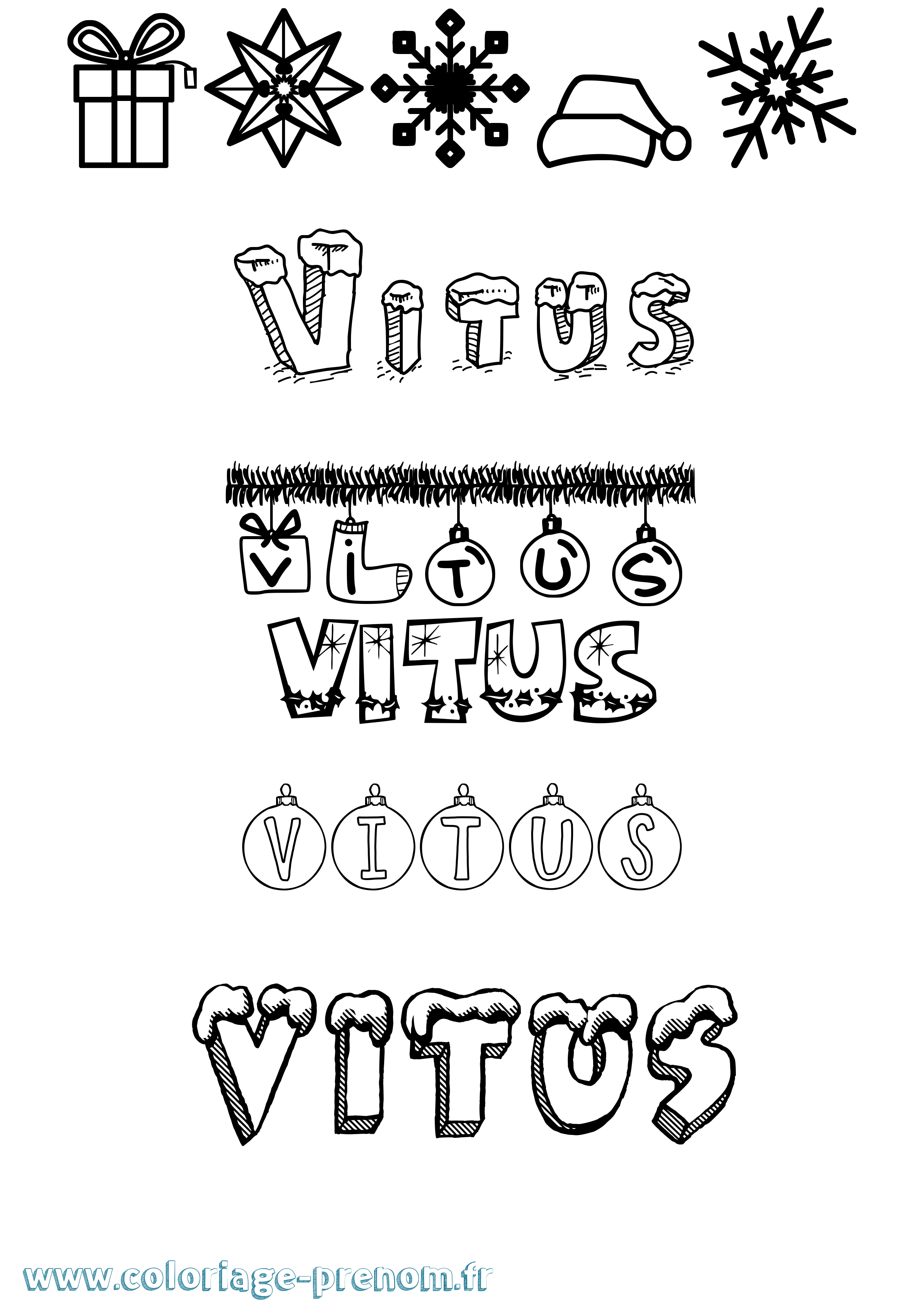 Coloriage Vitus Noël Coloriage prénom Vitus Noël
