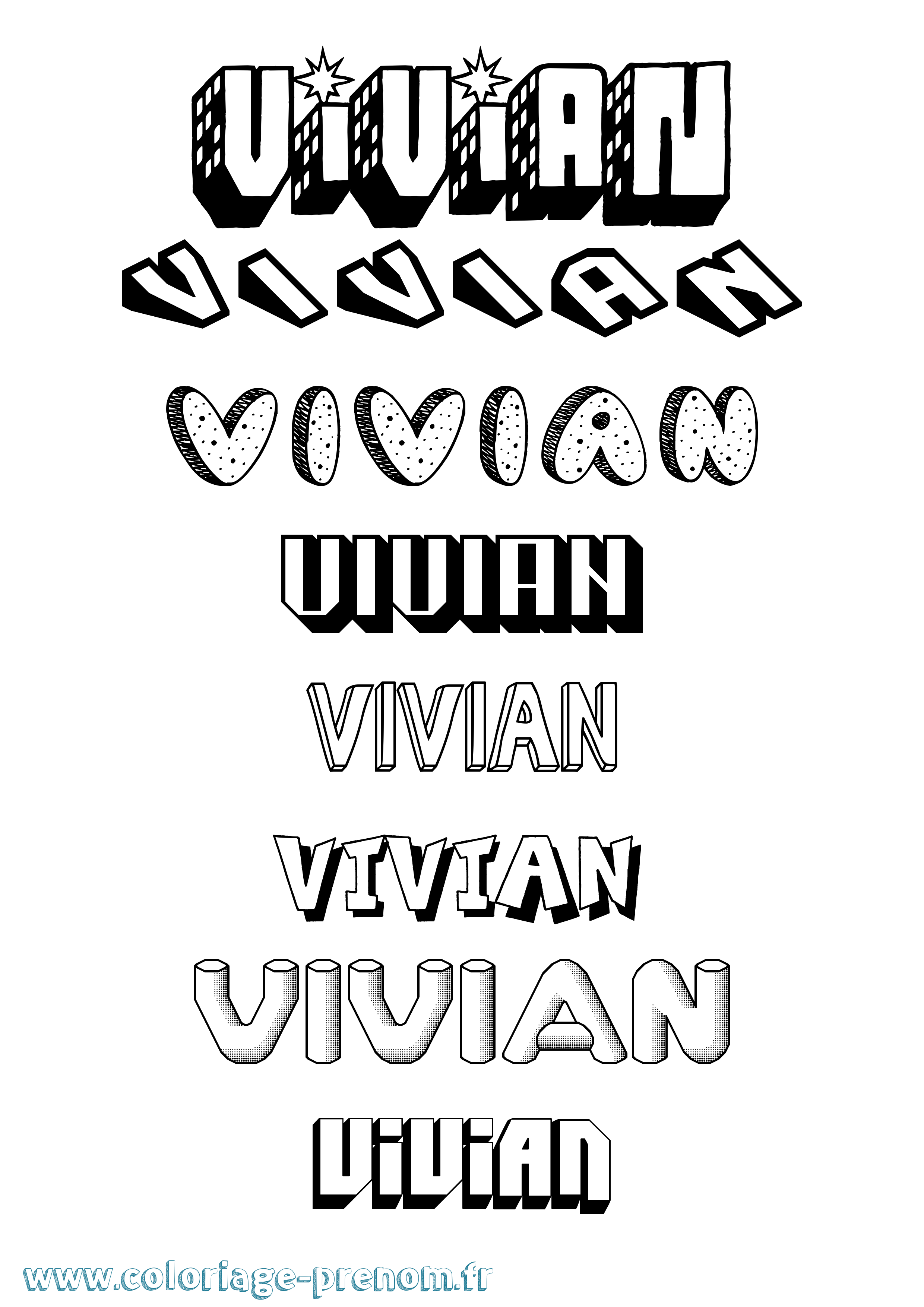Coloriage Vivian Effet 3D Coloriage prénom Vivian Effet 3D