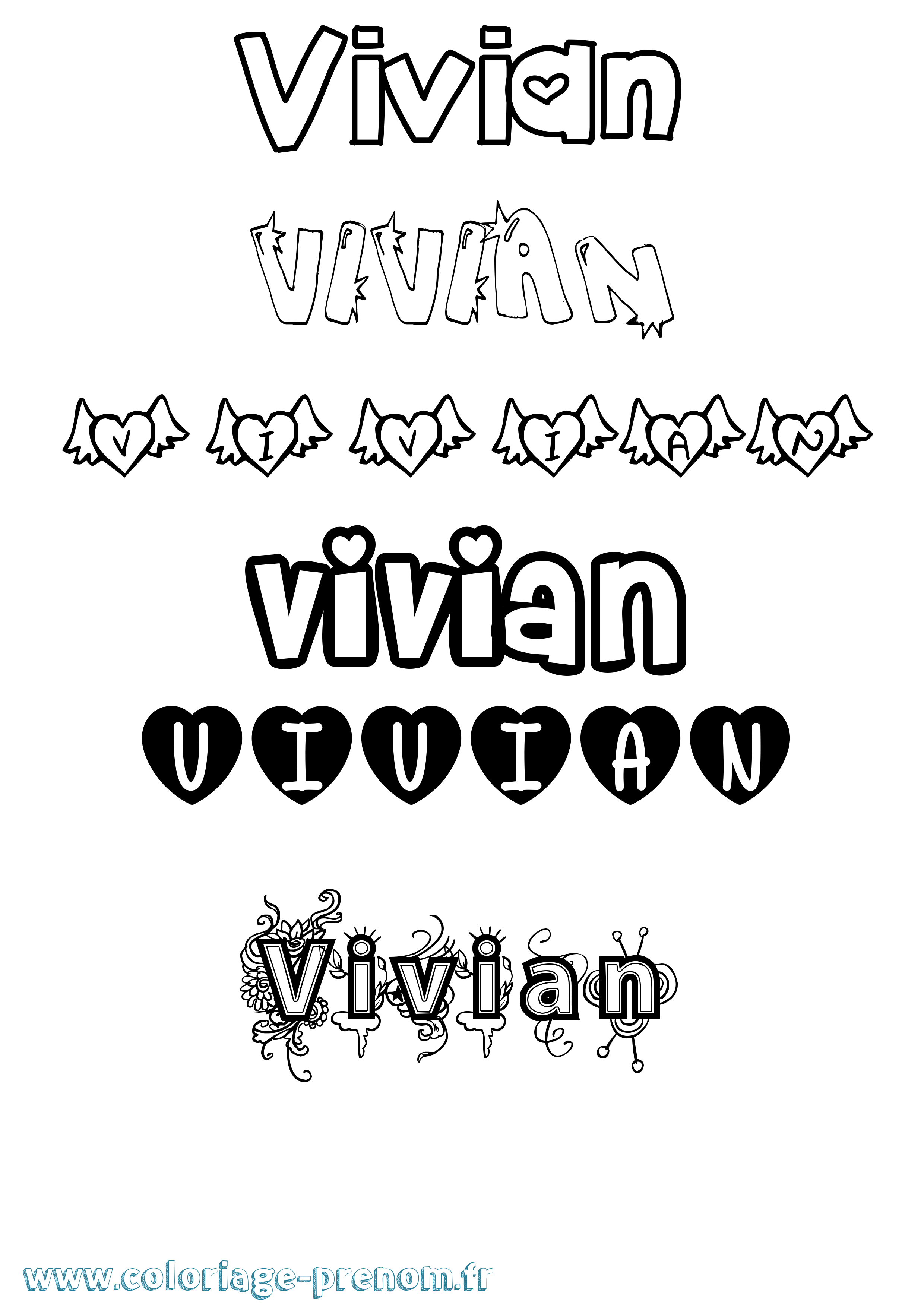 Coloriage Vivian Girly Coloriage prénom Vivian Girly