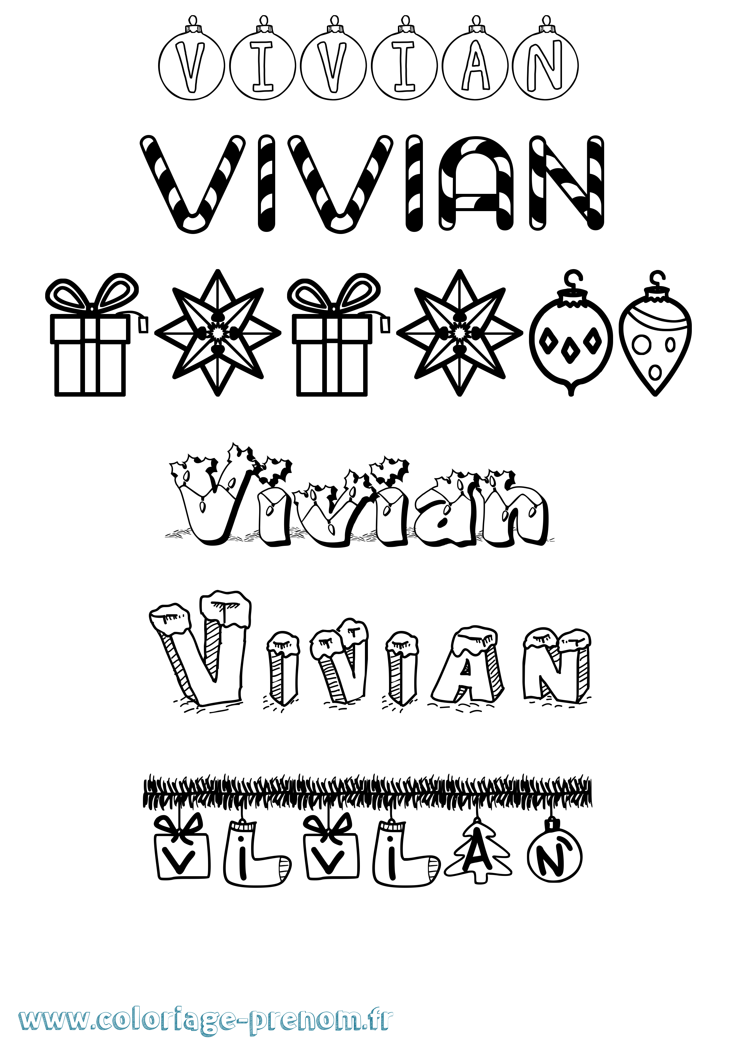 Coloriage Vivian Noël Coloriage prénom Vivian Noël