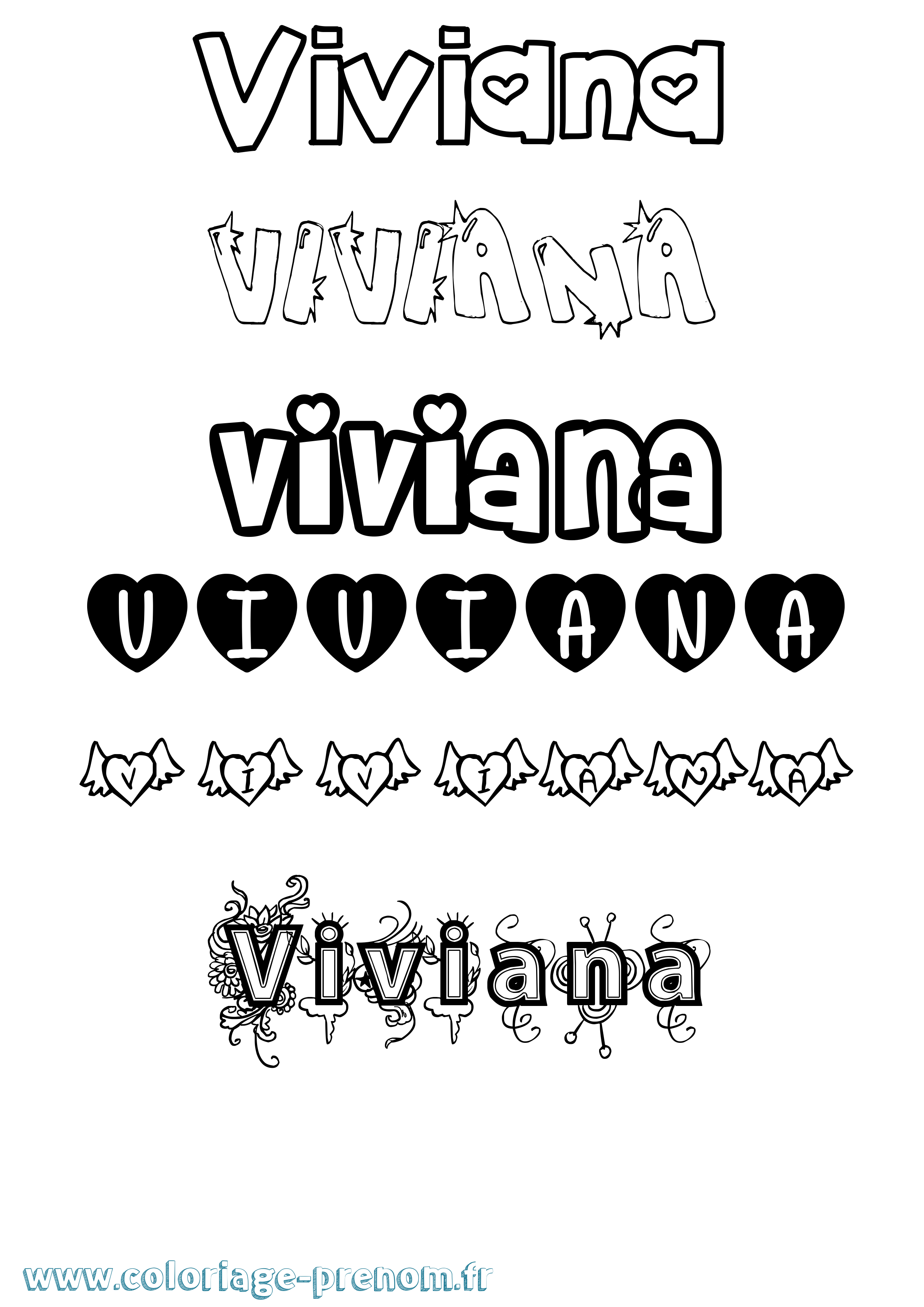 Coloriage prénom Viviana Girly