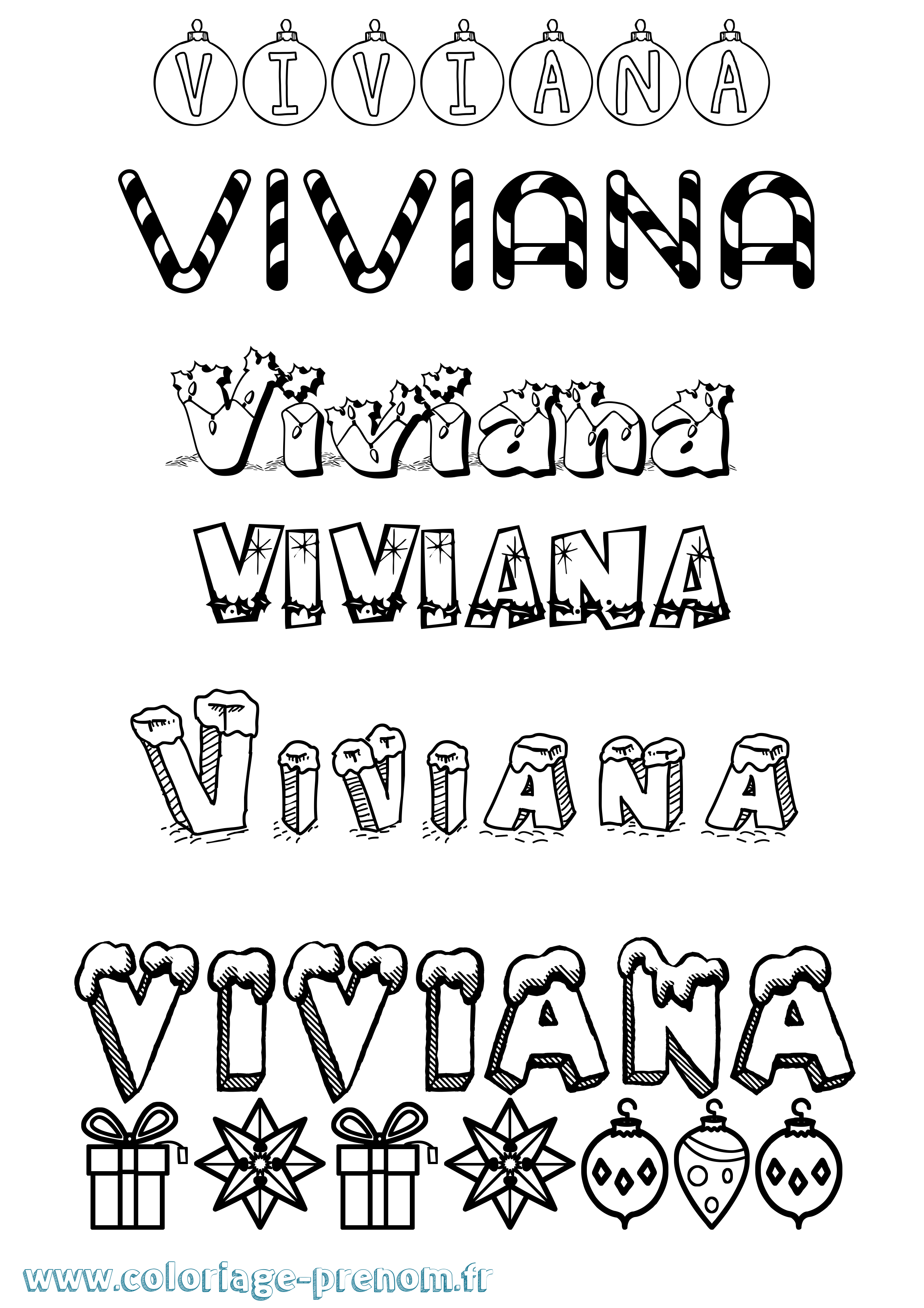 Coloriage prénom Viviana Noël