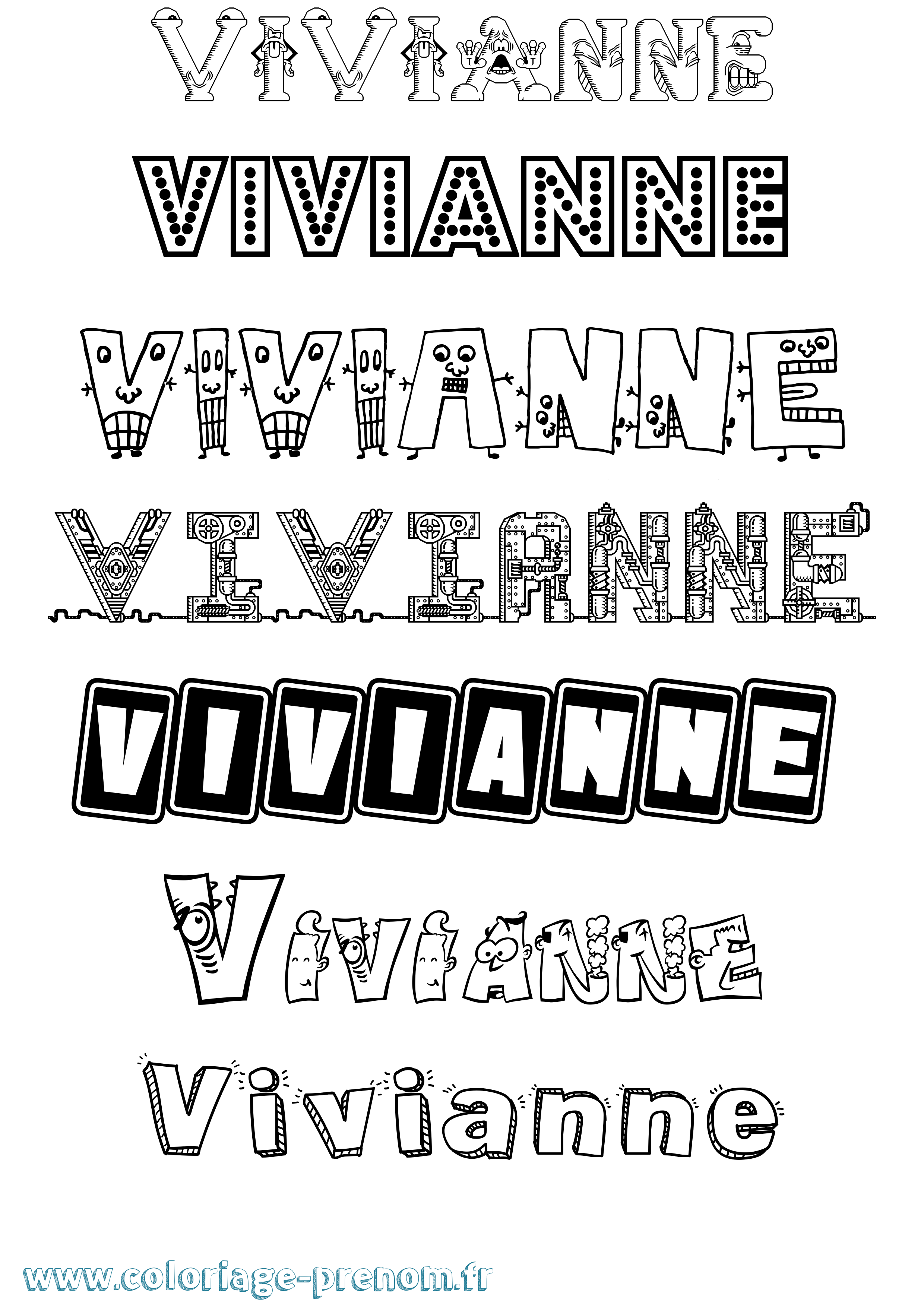 Coloriage prénom Vivianne Fun