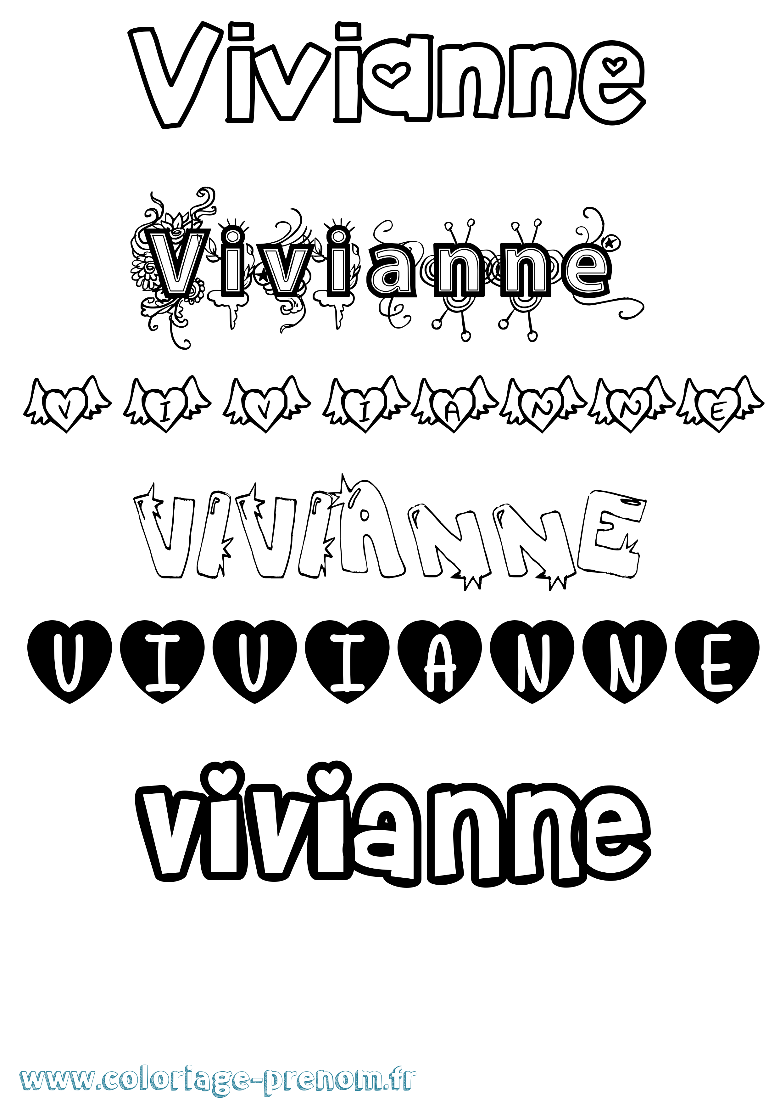 Coloriage prénom Vivianne Girly