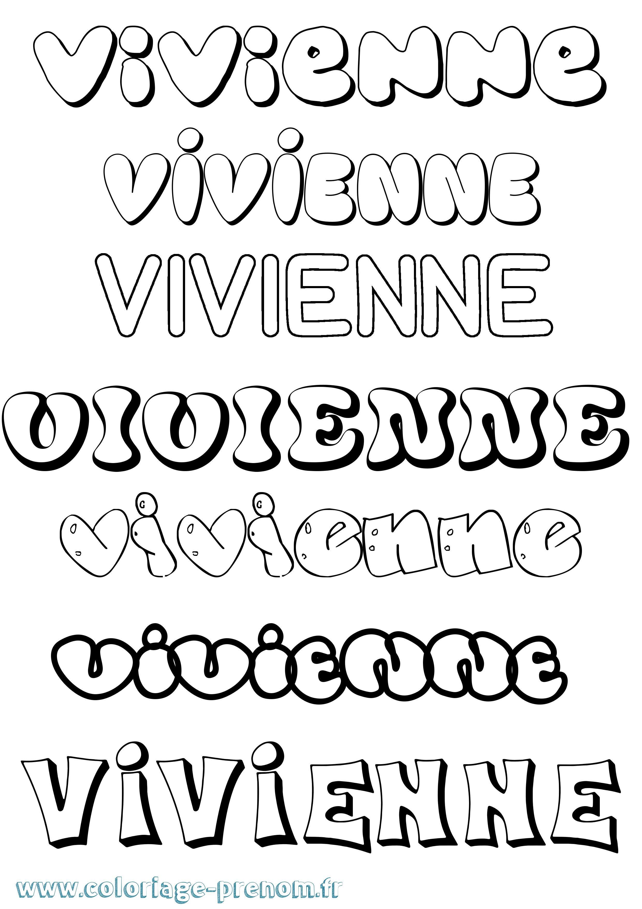 Coloriage prénom Vivienne Bubble