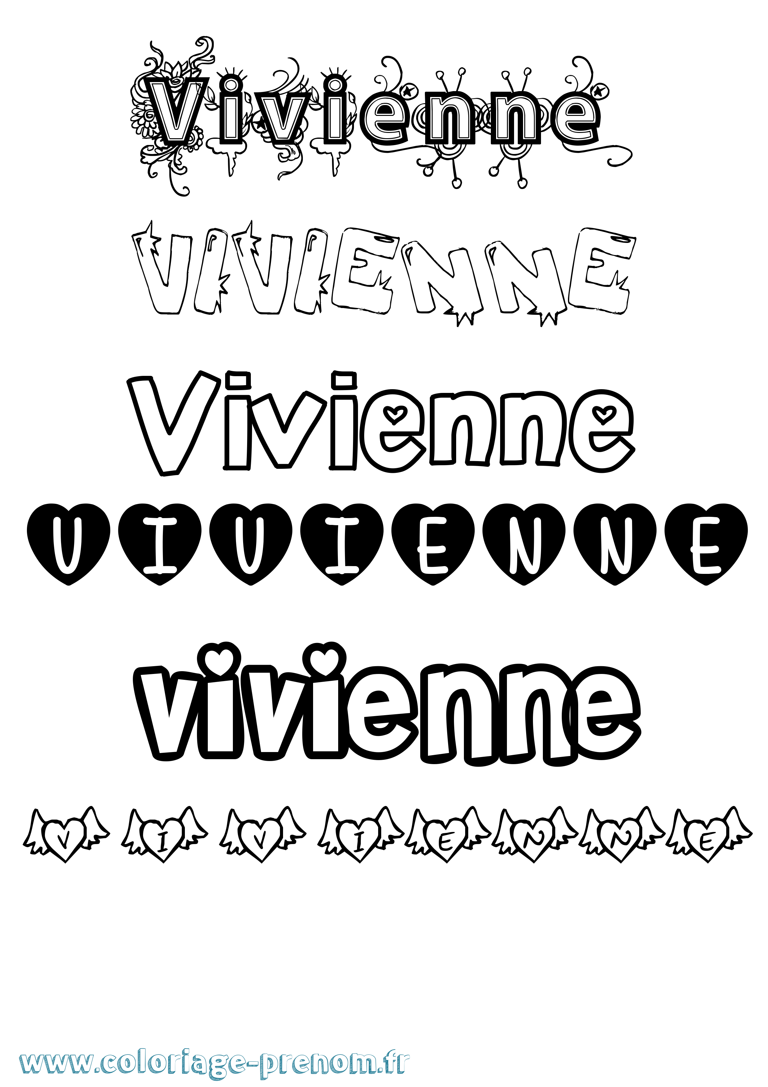 Coloriage prénom Vivienne Girly