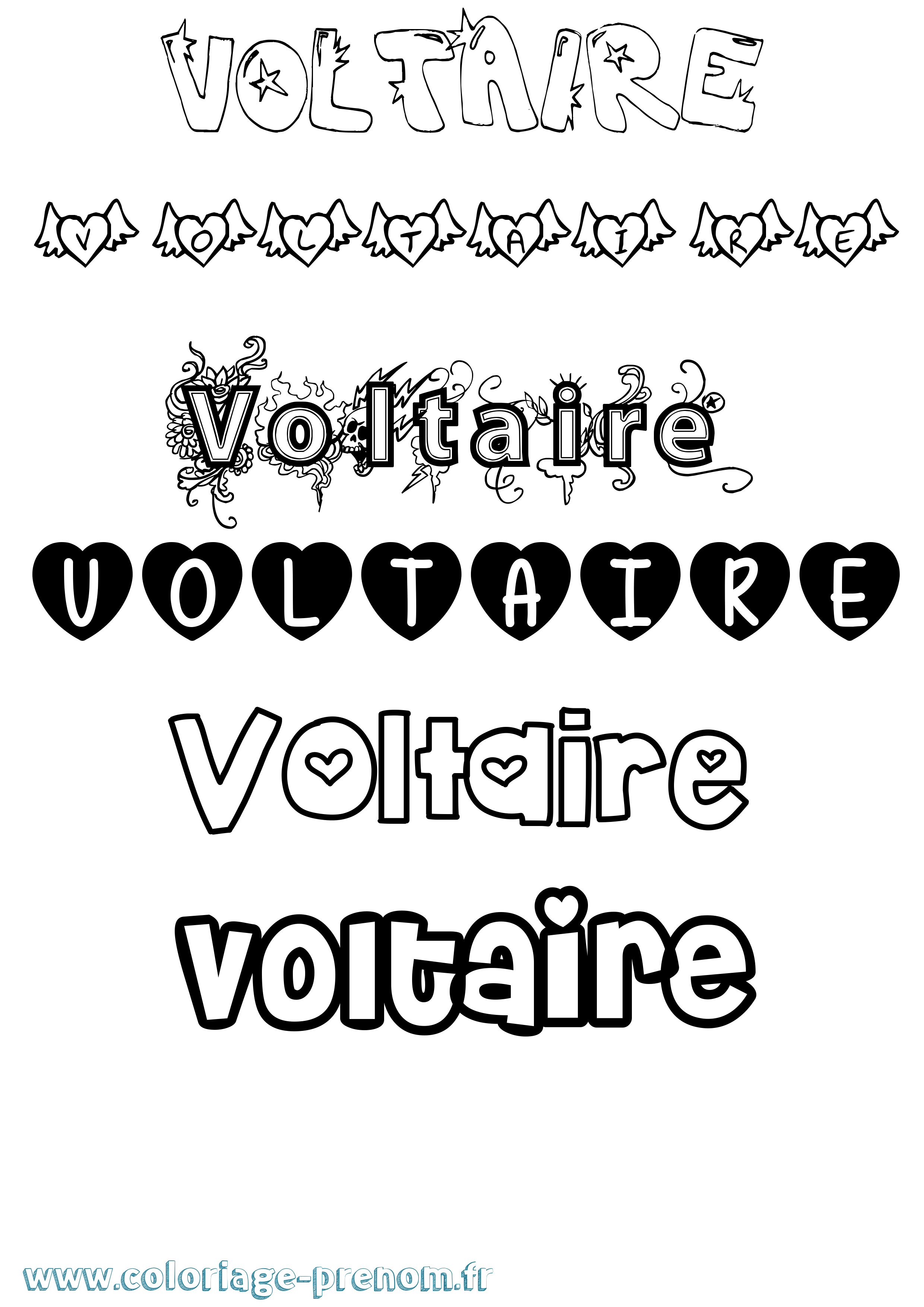 Coloriage prénom Voltaire Girly
