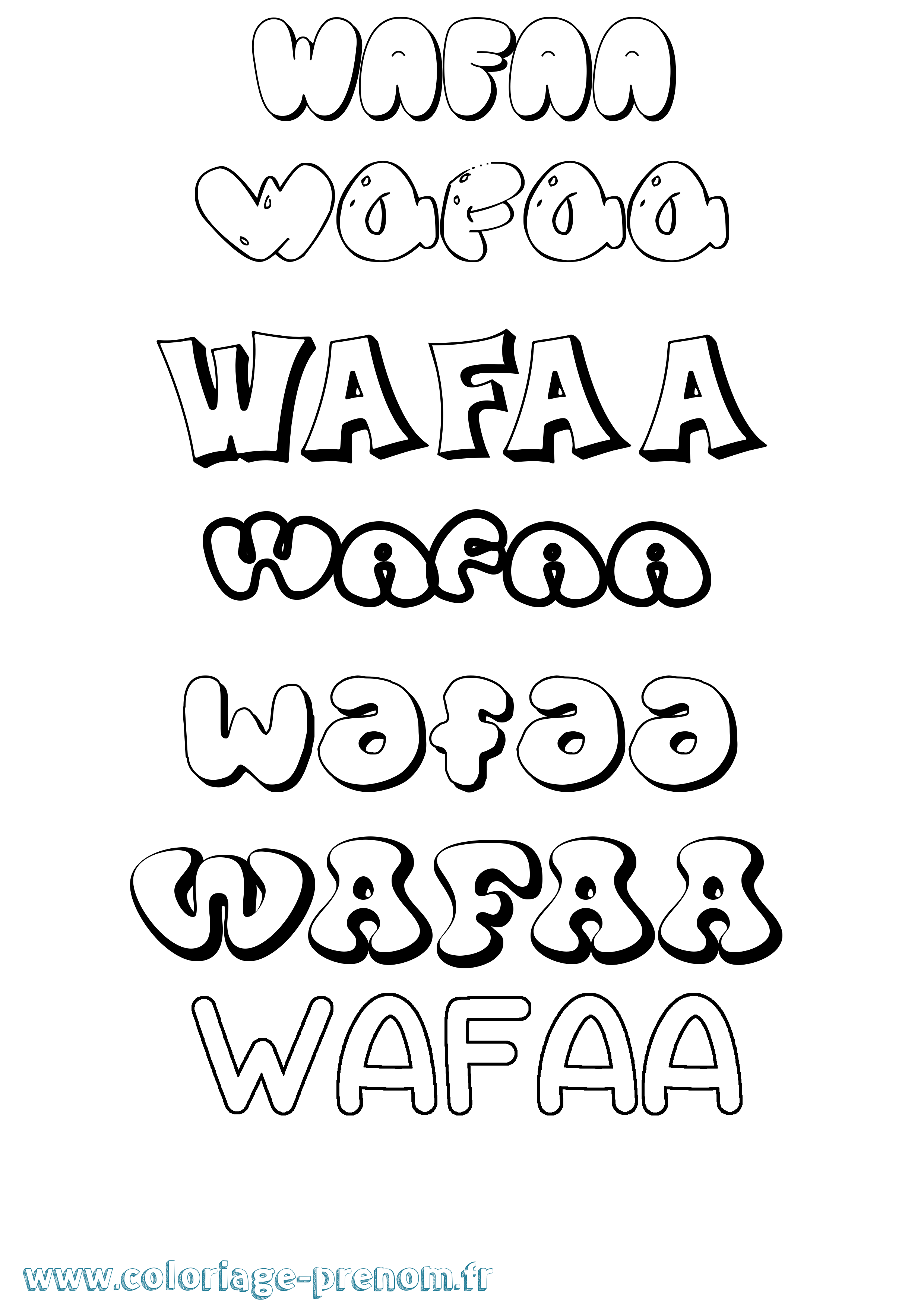 Coloriage prénom Wafaa Bubble