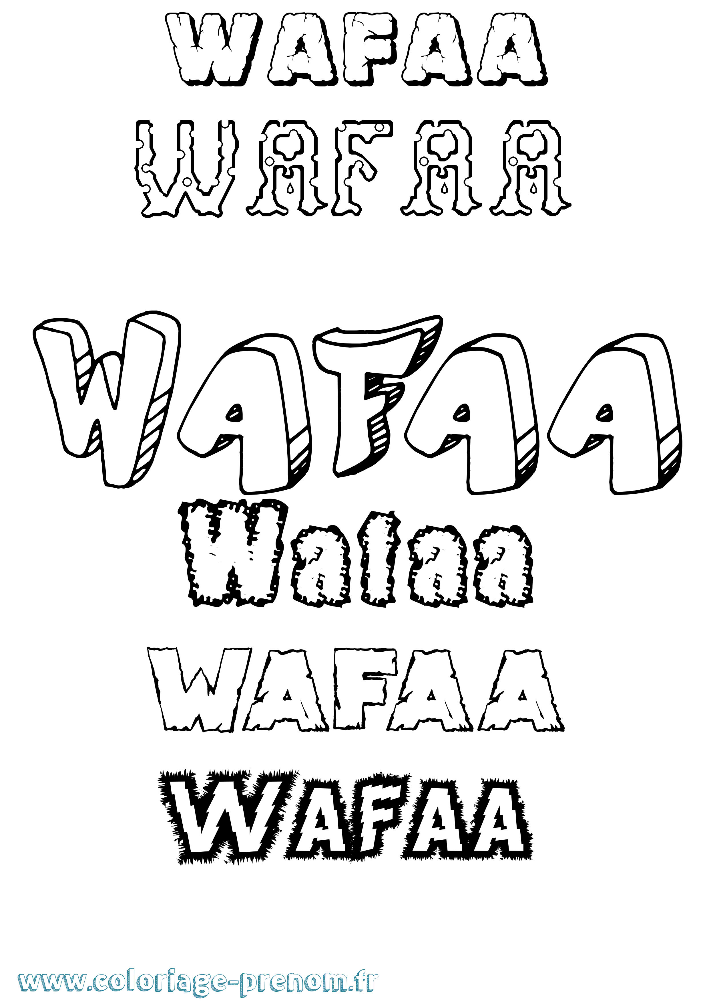 Coloriage prénom Wafaa Destructuré