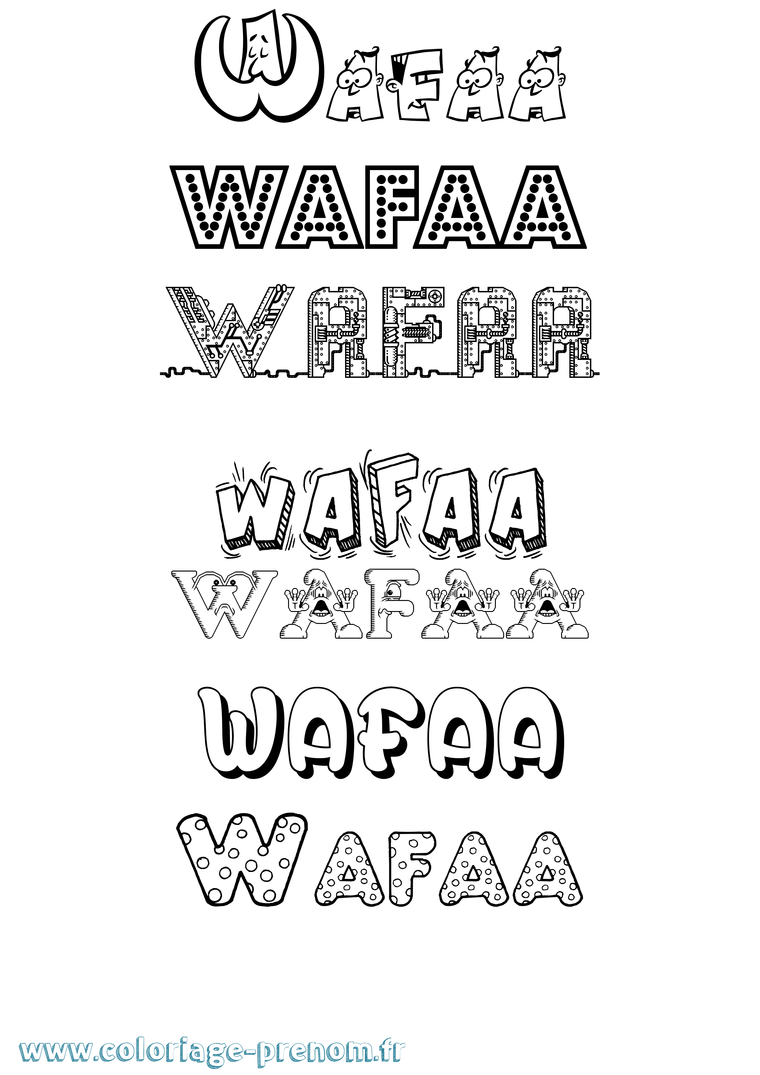 Coloriage prénom Wafaa Fun