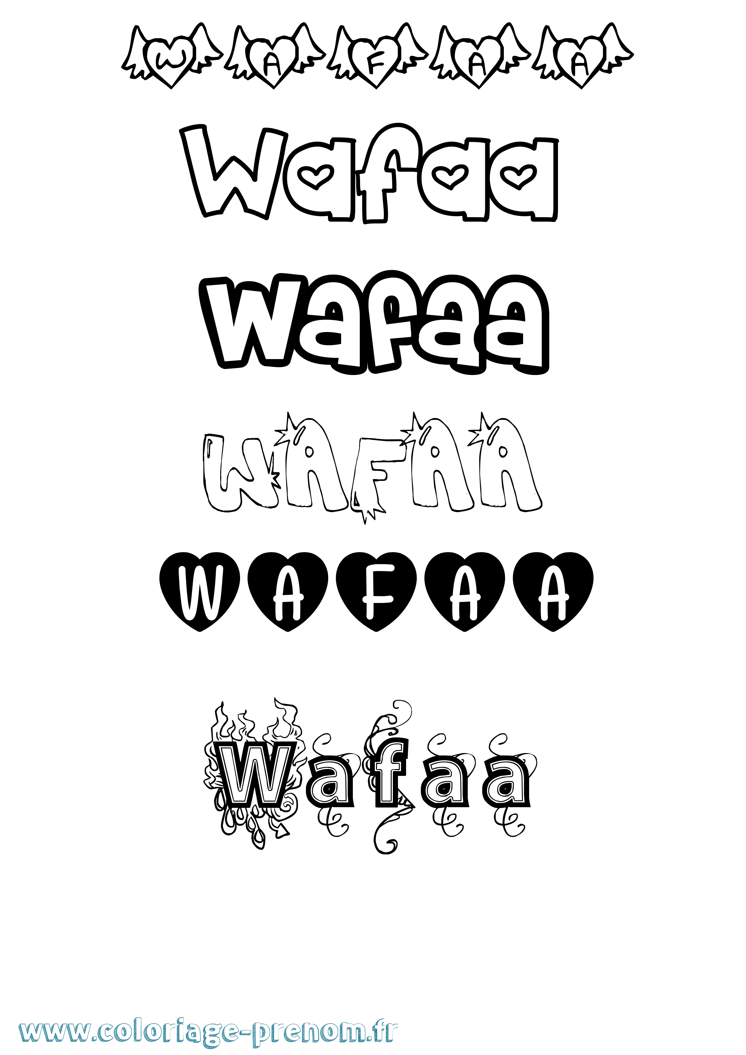 Coloriage prénom Wafaa Girly