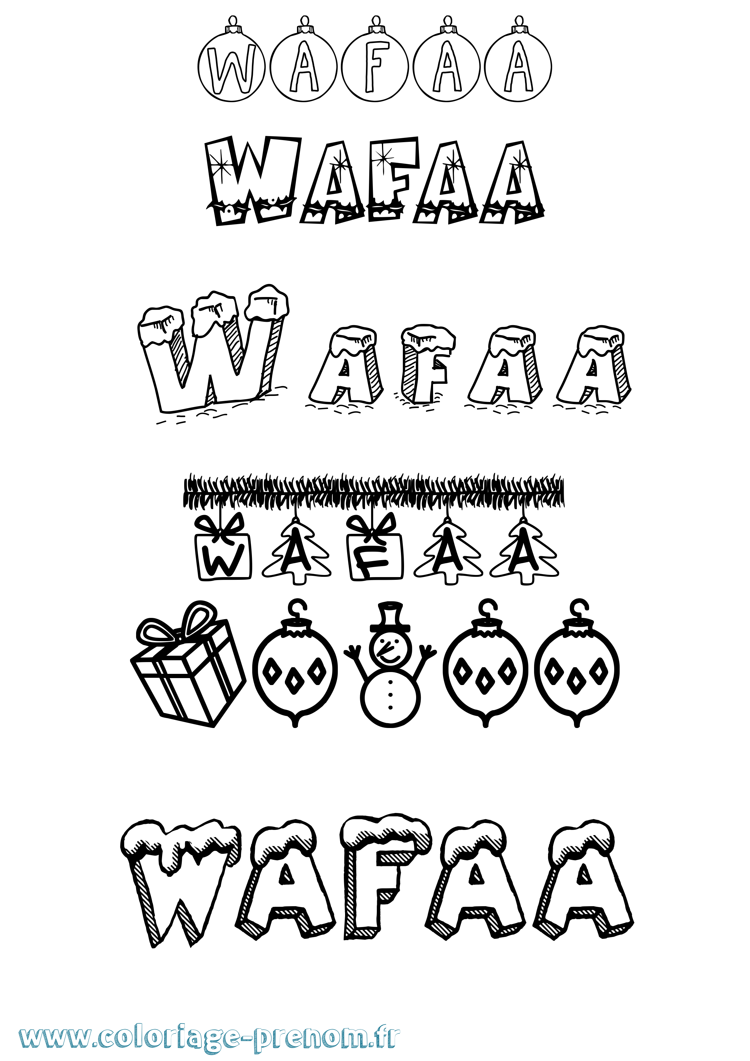 Coloriage prénom Wafaa Noël