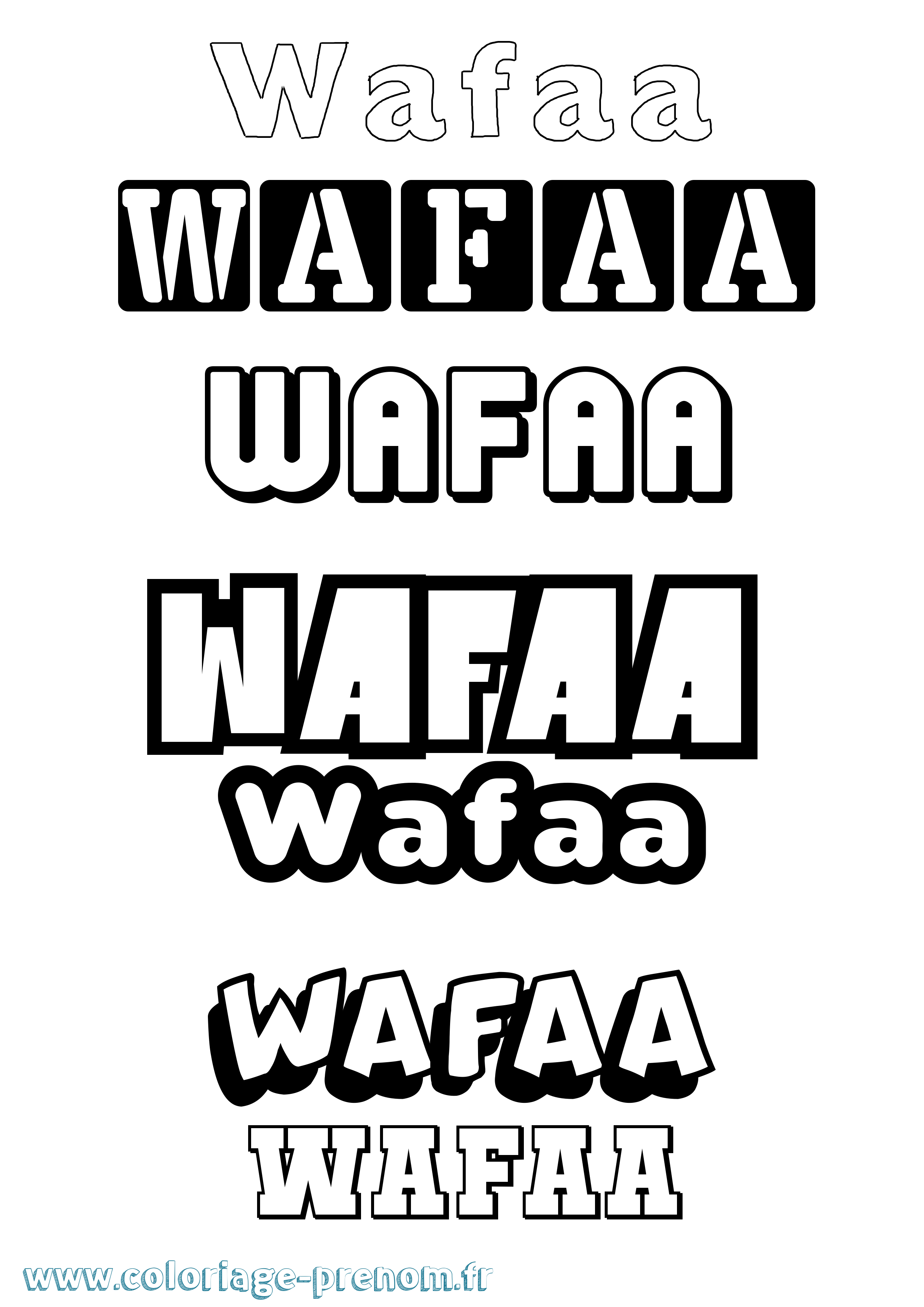 Coloriage prénom Wafaa Simple