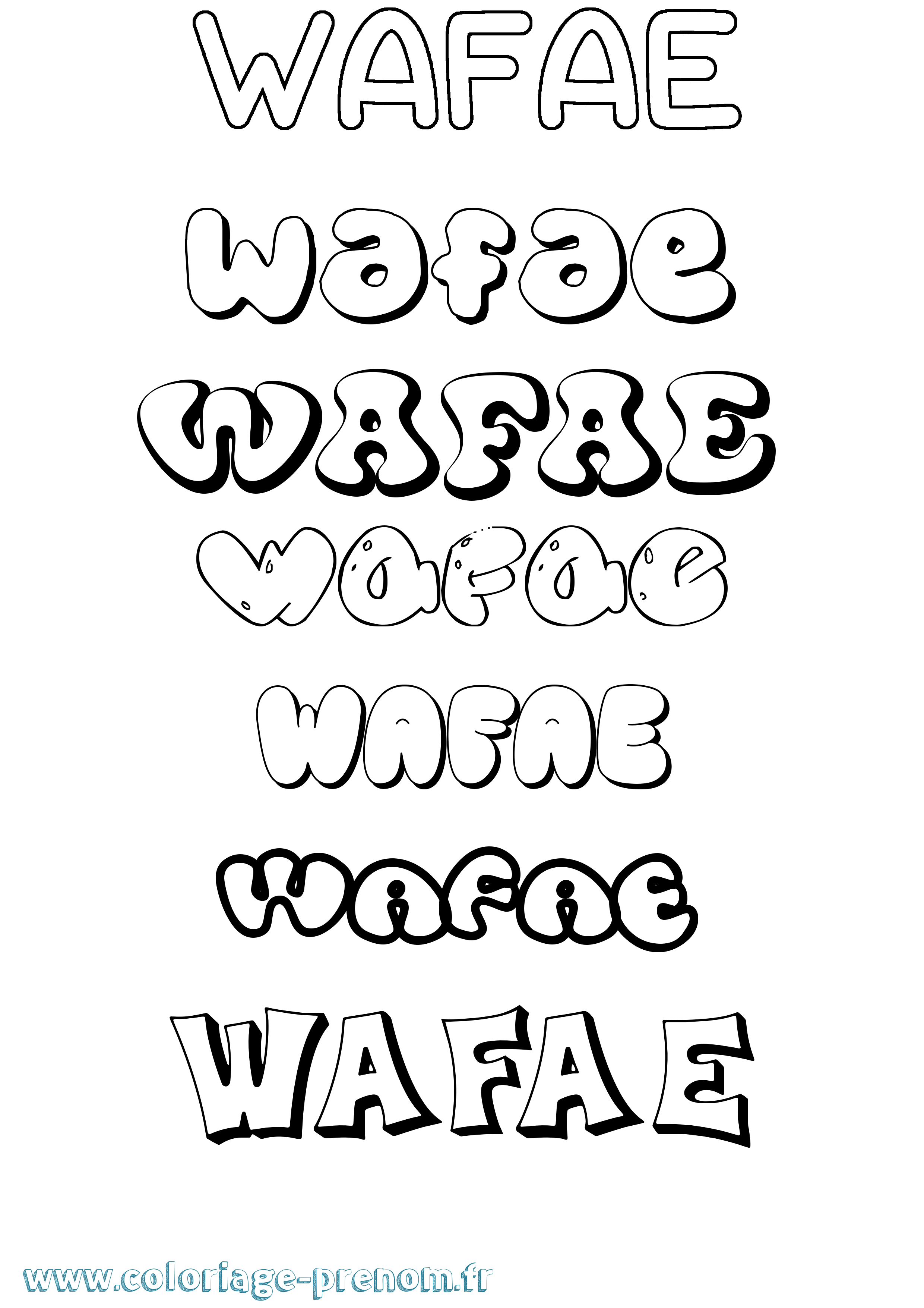 Coloriage prénom Wafae Bubble