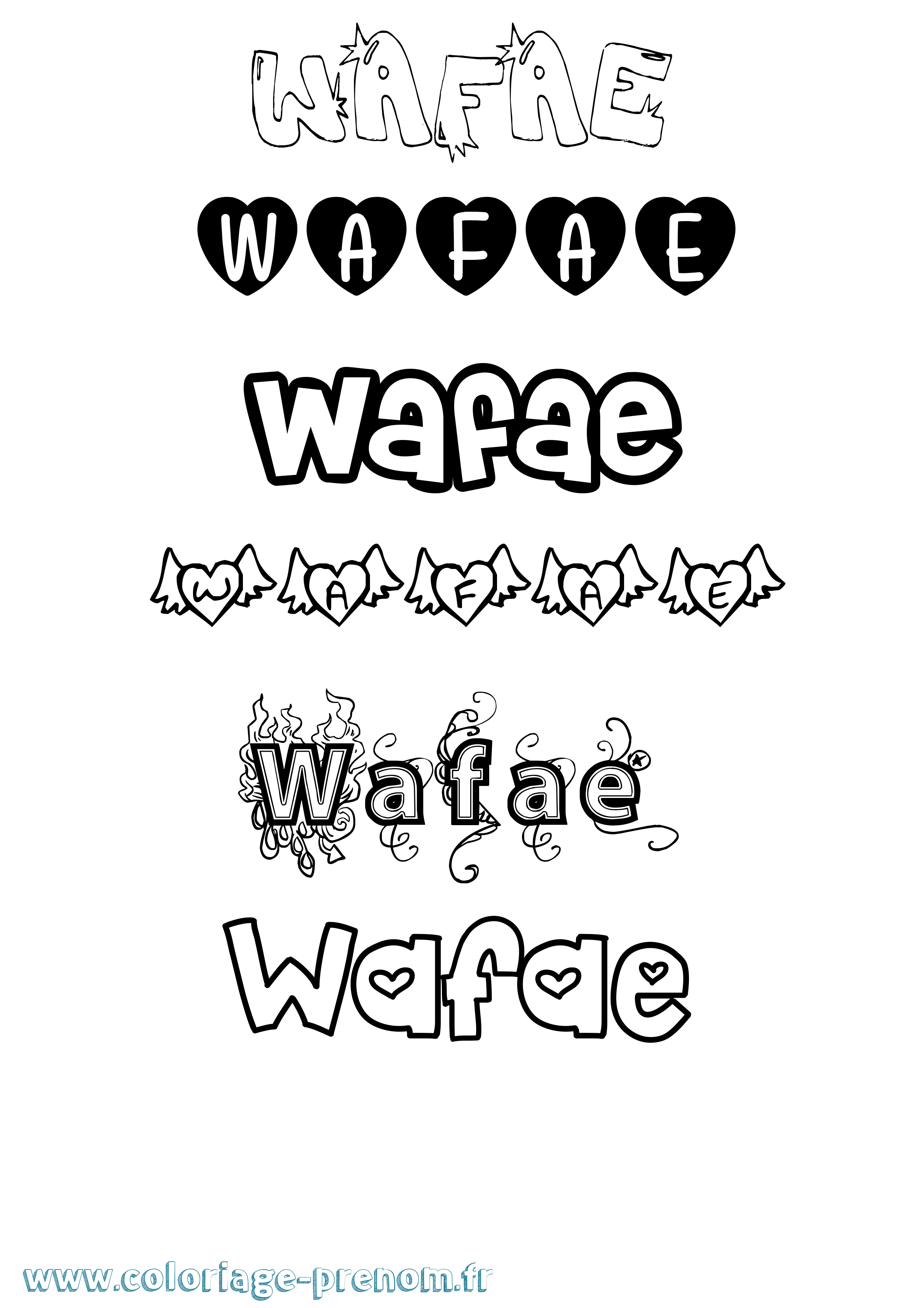 Coloriage prénom Wafae Girly