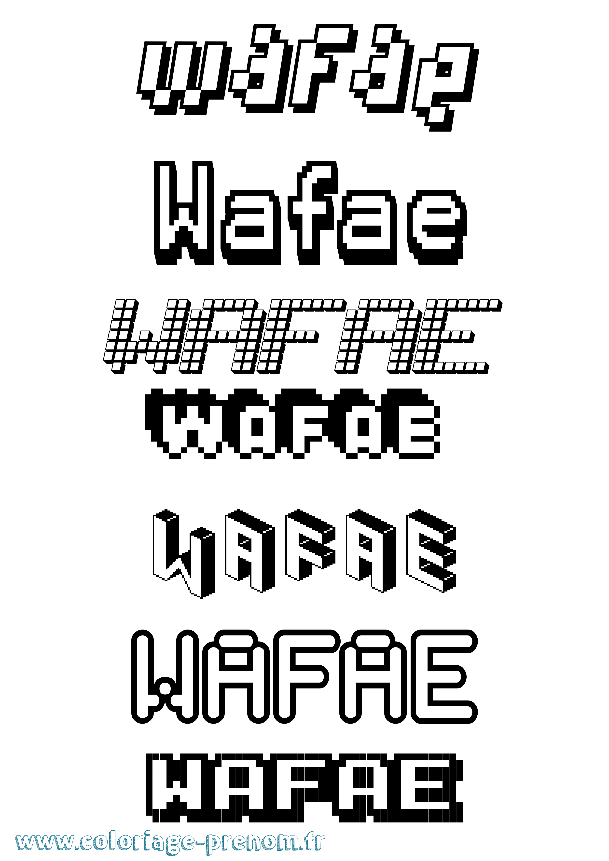 Coloriage prénom Wafae Pixel