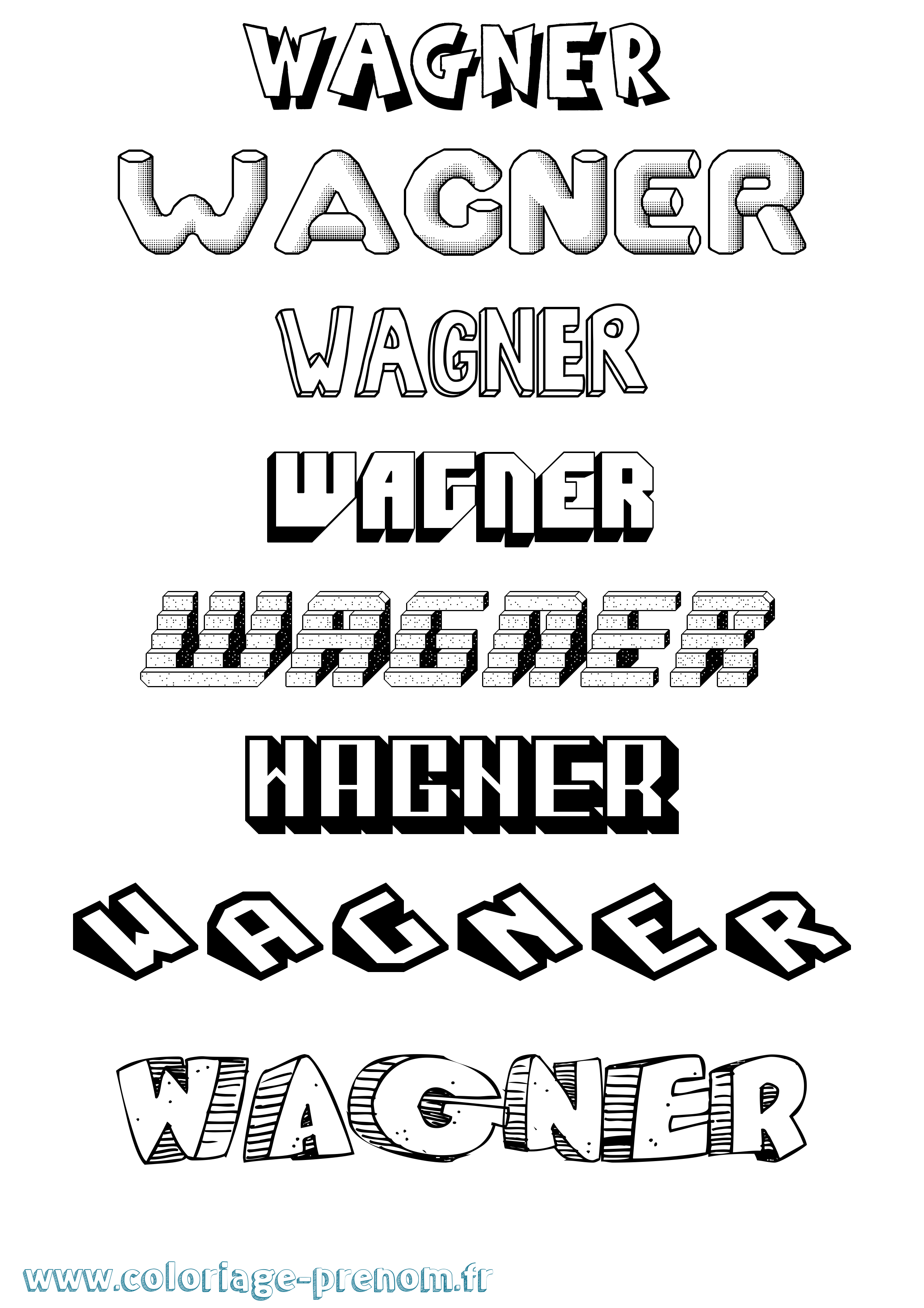 Coloriage Wagner Effet 3D Coloriage prénom Wagner Effet 3D