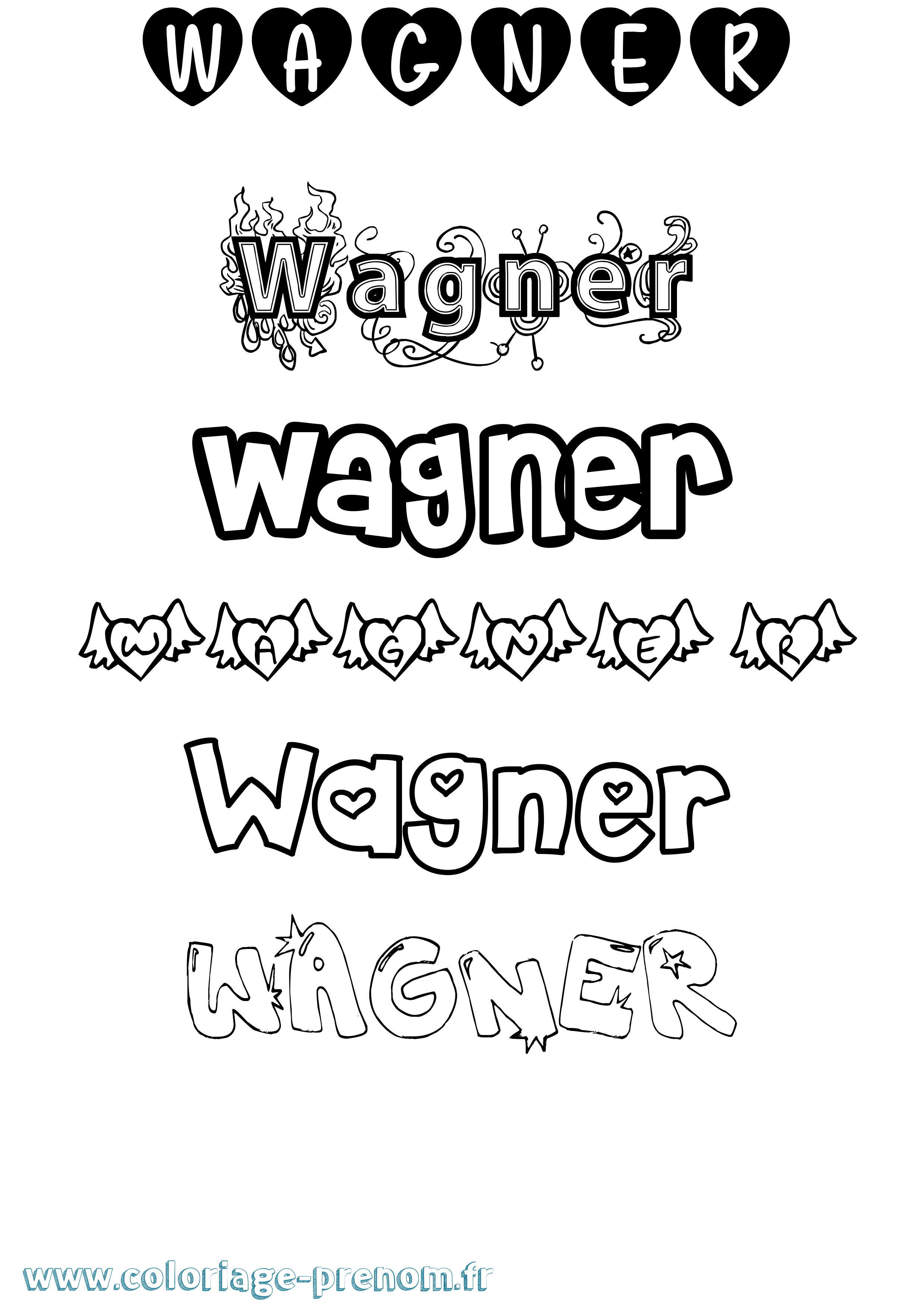 Coloriage Wagner Girly Coloriage prénom Wagner Girly