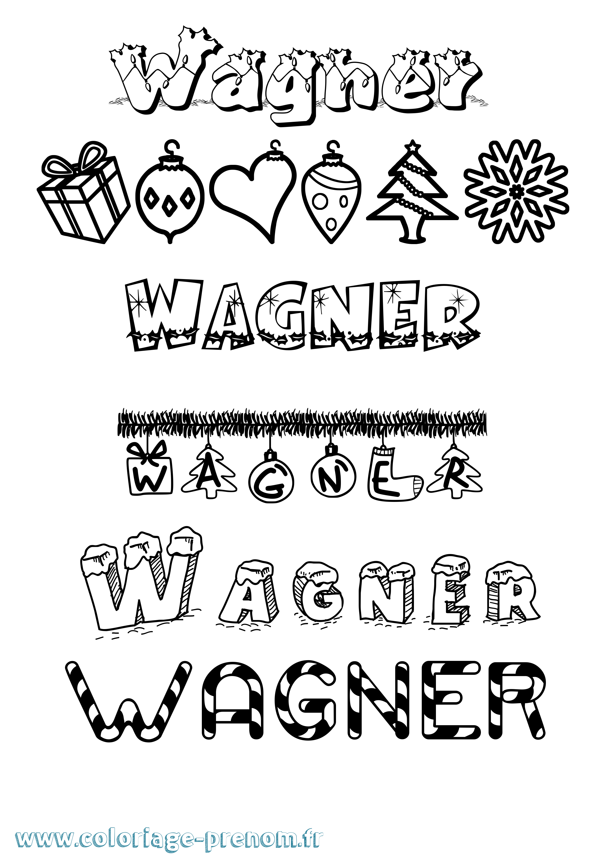 Coloriage Wagner Noël Coloriage prénom Wagner Noël