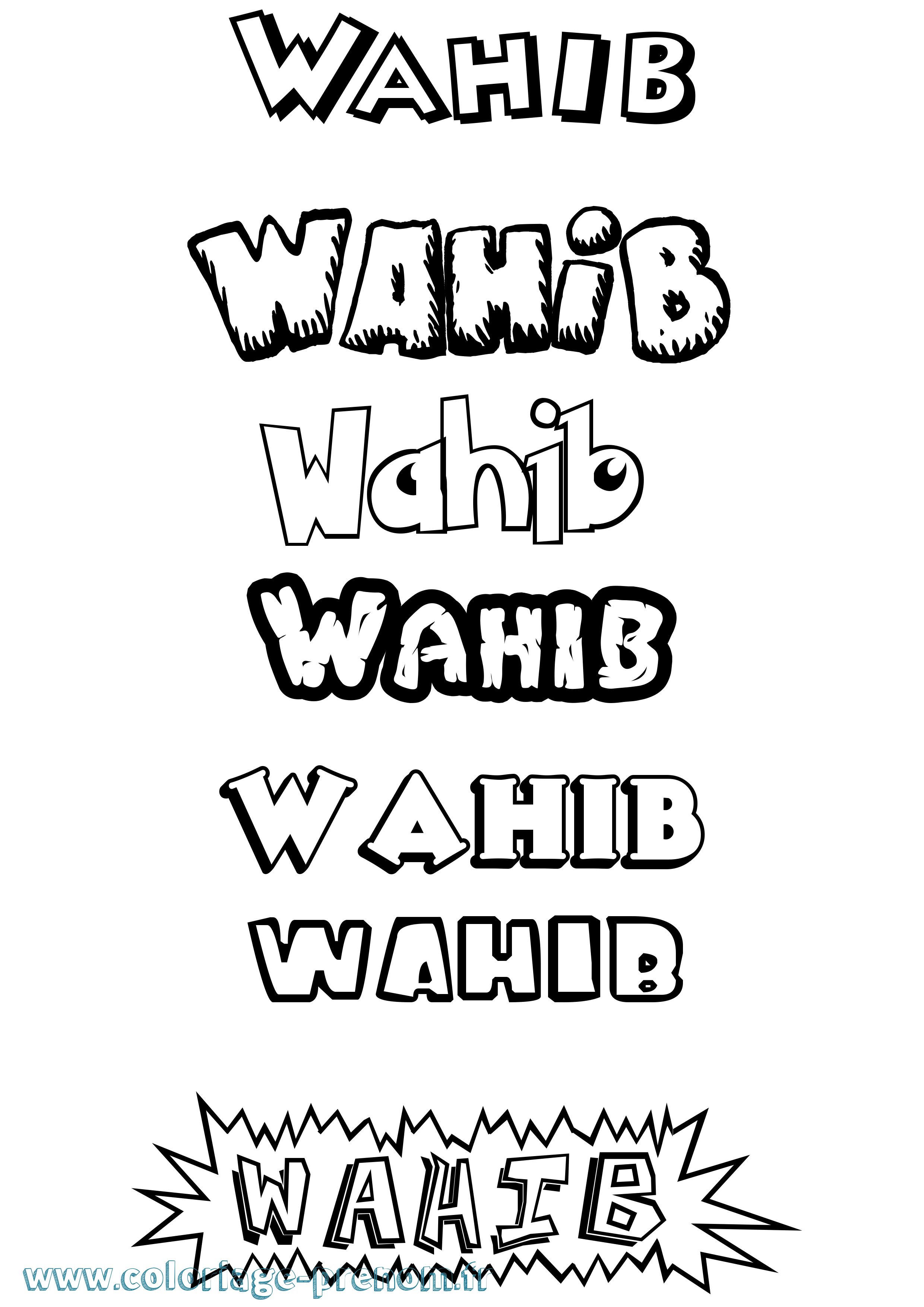 Coloriage Wahib Dessin Animé Coloriage prénom Wahib Dessin Animé