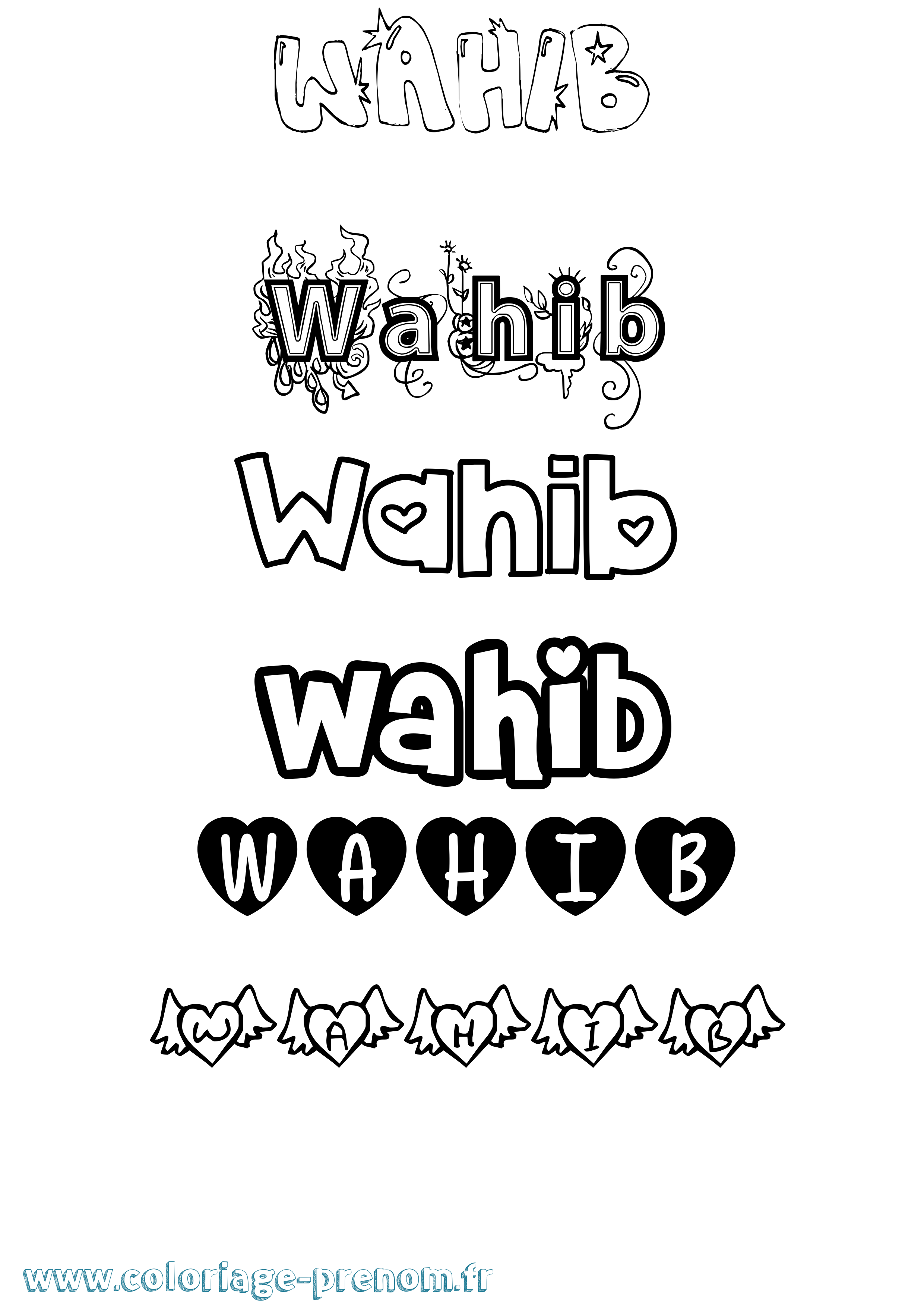Coloriage Wahib Girly Coloriage prénom Wahib Girly