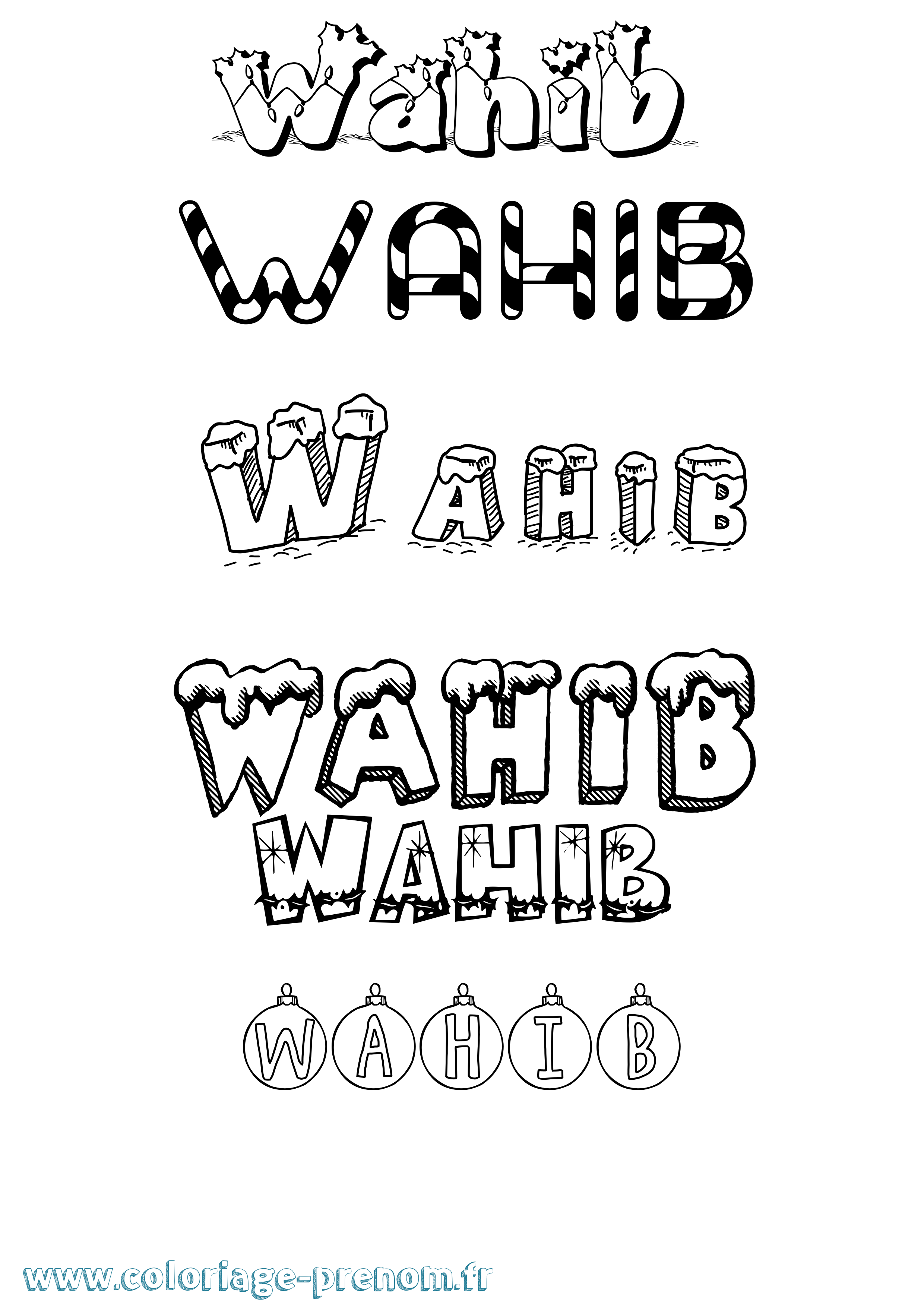 Coloriage Wahib Noël Coloriage prénom Wahib Noël
