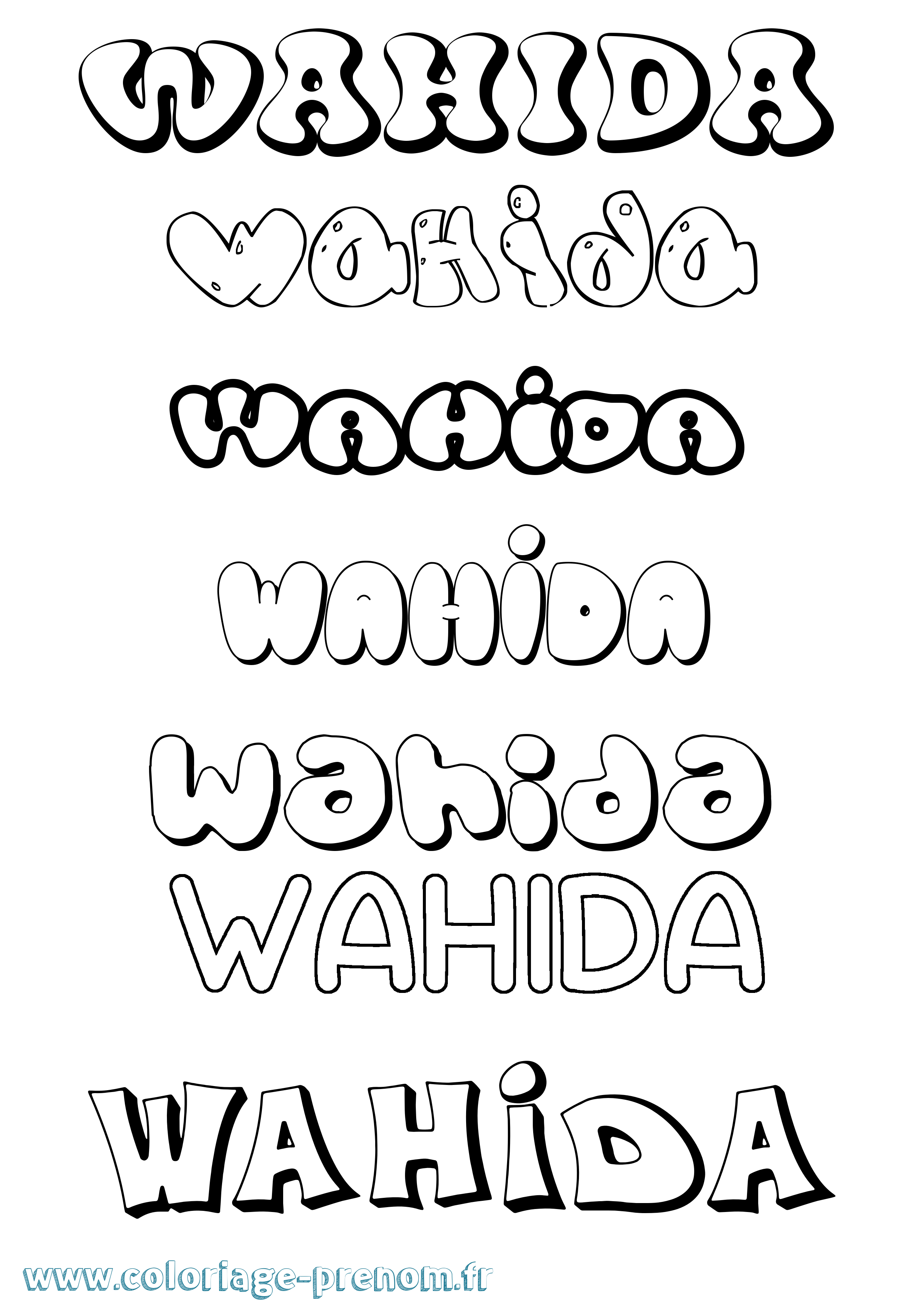 Coloriage prénom Wahida Bubble