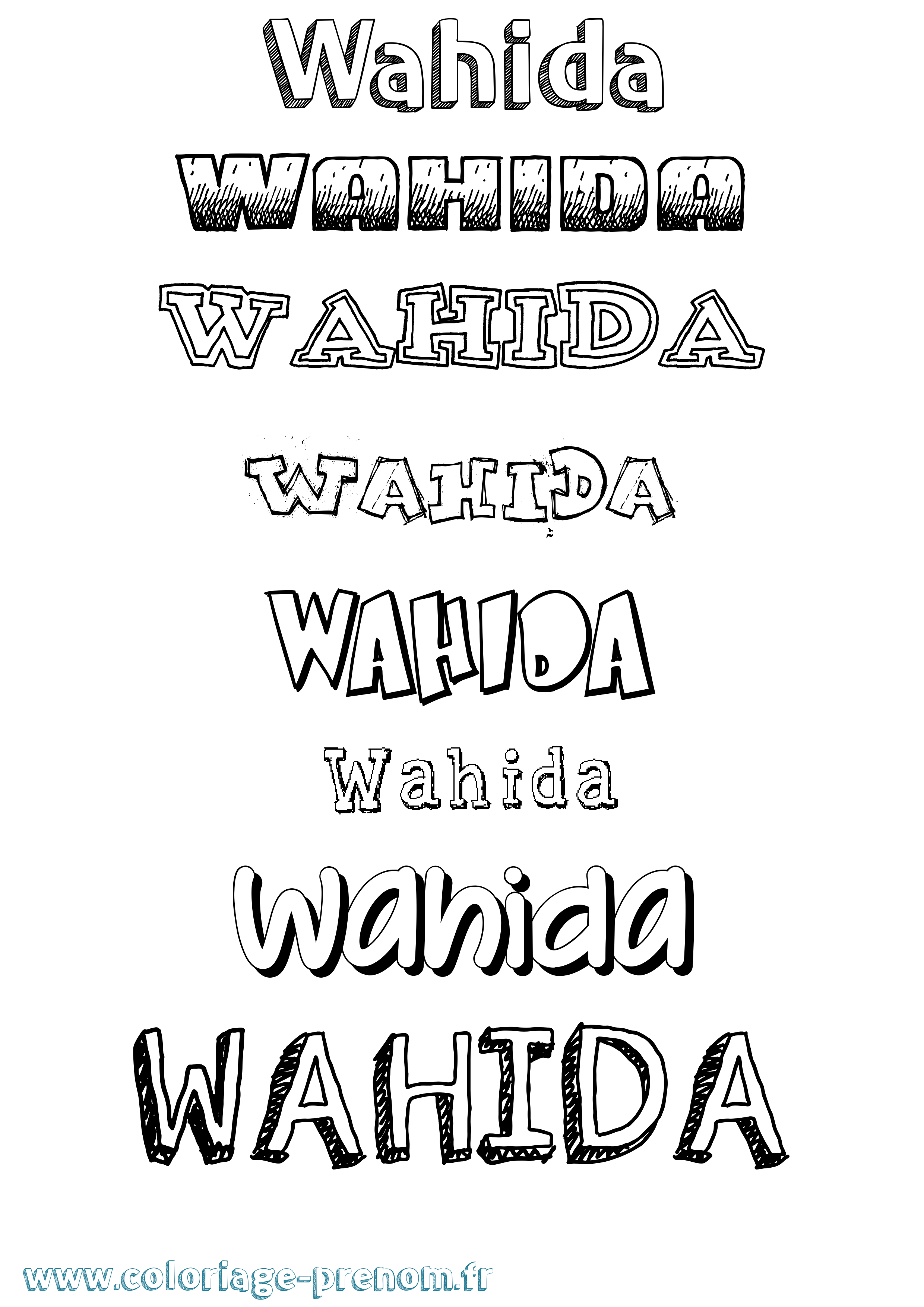 Coloriage prénom Wahida Dessiné