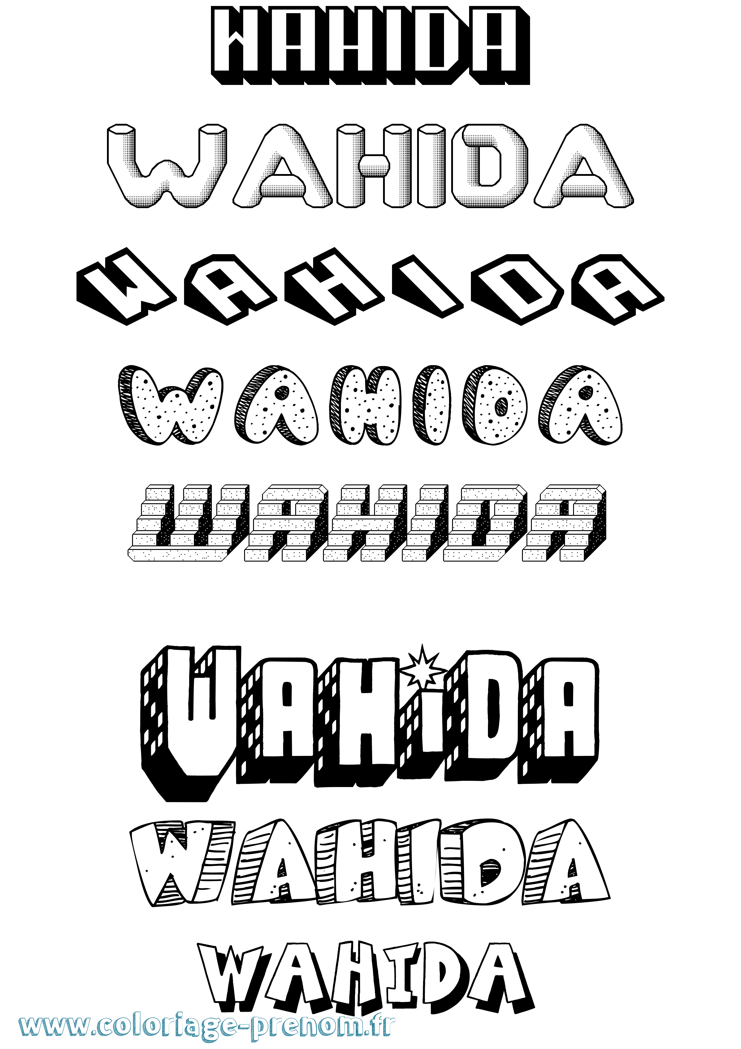 Coloriage Wahida Effet 3D Coloriage prénom Wahida Effet 3D