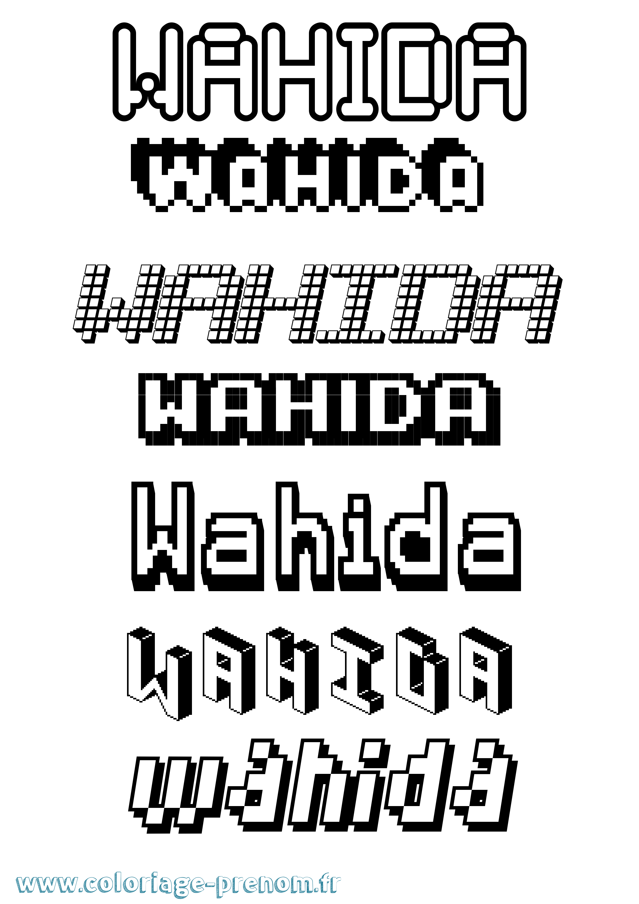 Coloriage prénom Wahida Pixel