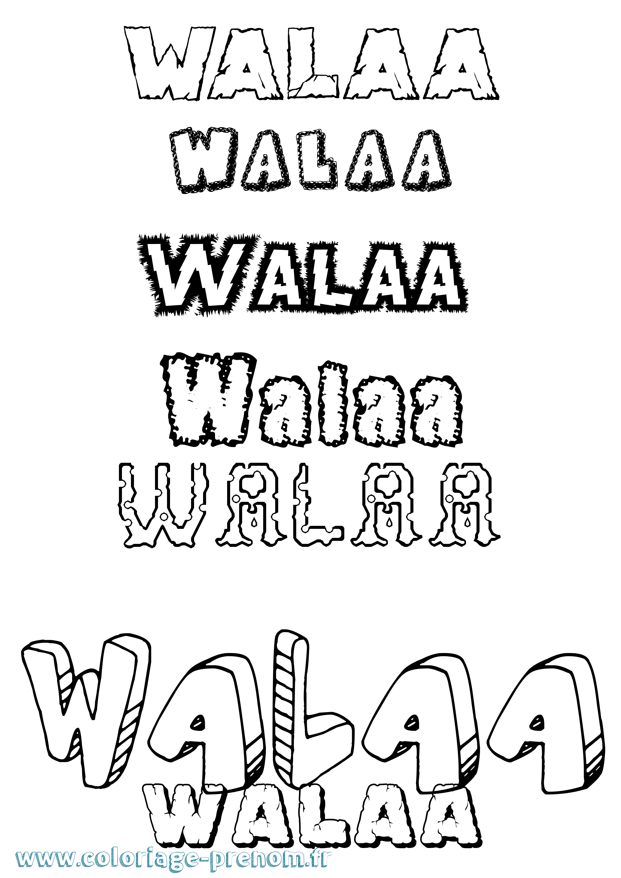 Coloriage prénom Walaa Destructuré
