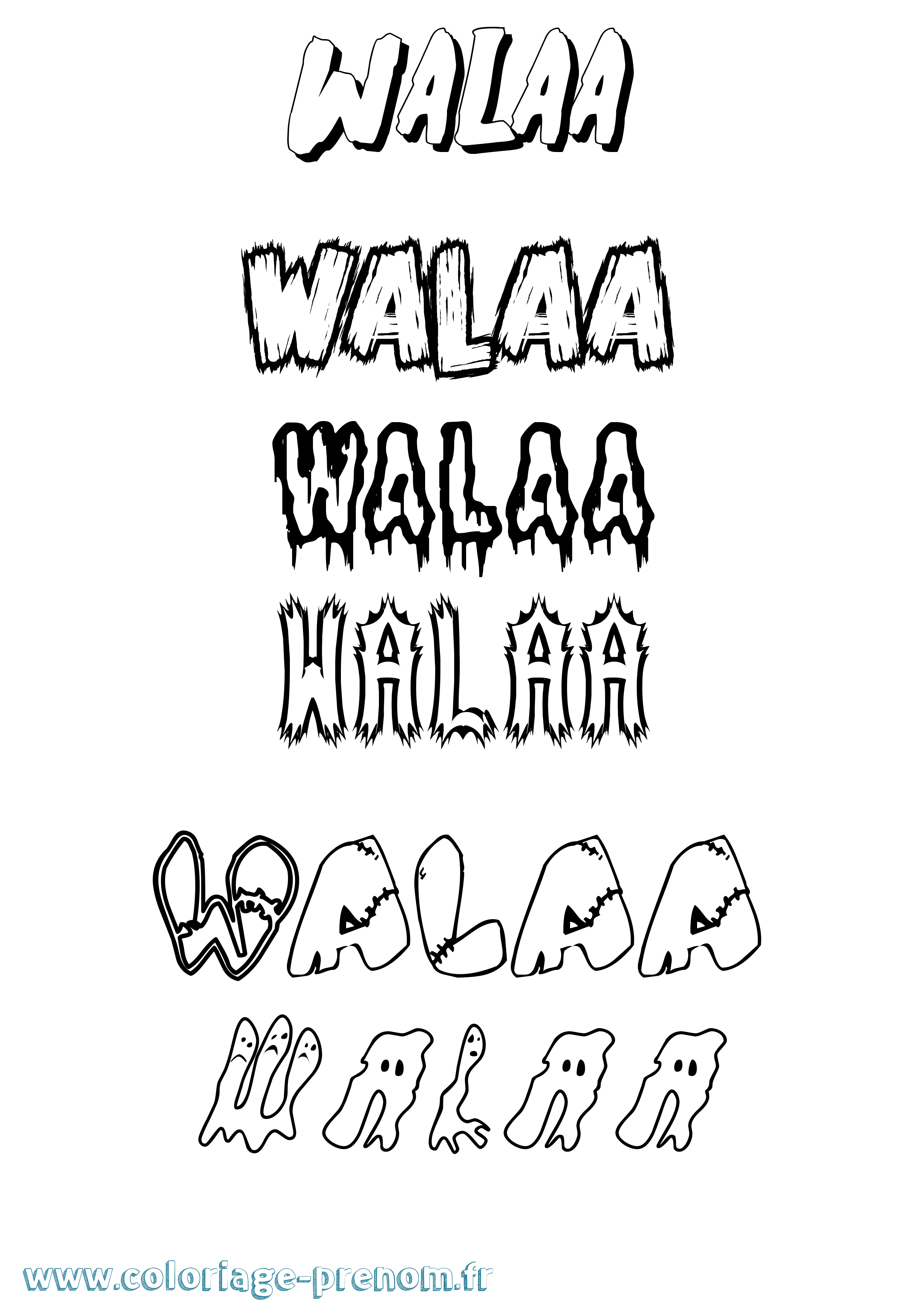 Coloriage prénom Walaa Frisson