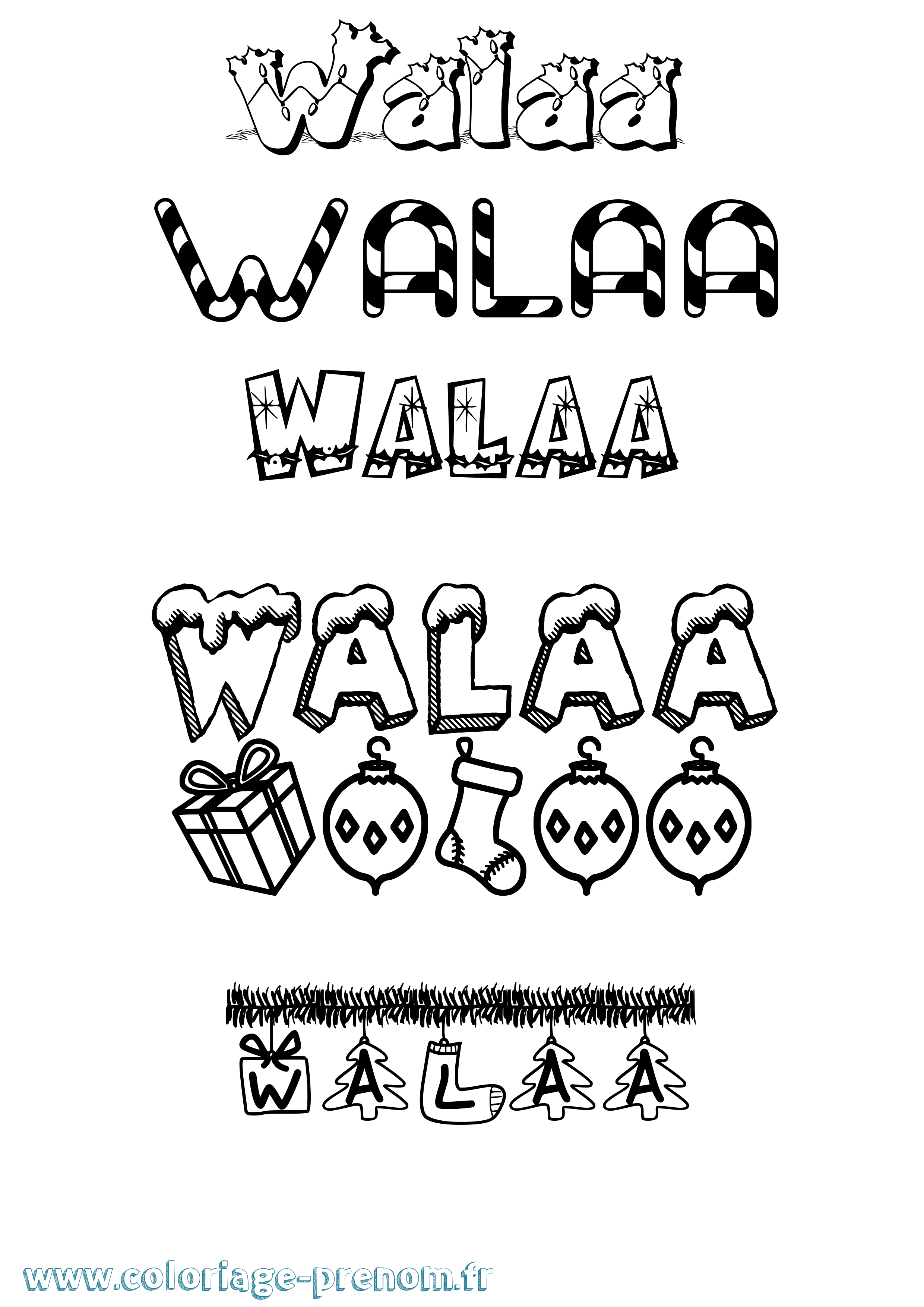 Coloriage prénom Walaa Noël