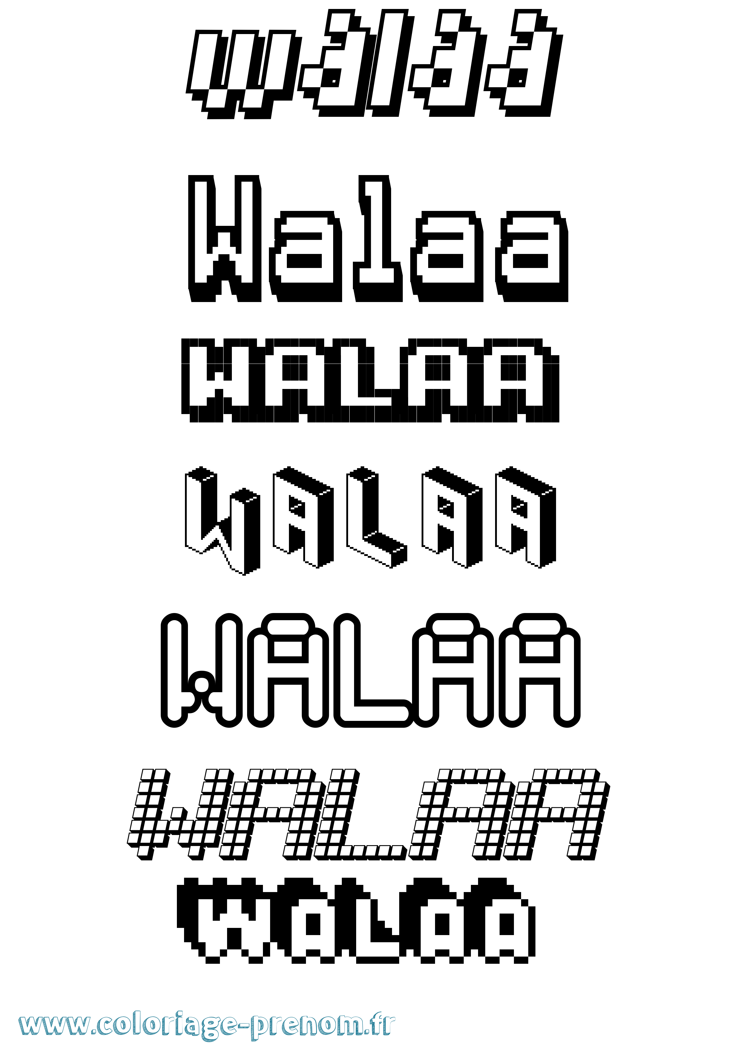 Coloriage prénom Walaa Pixel