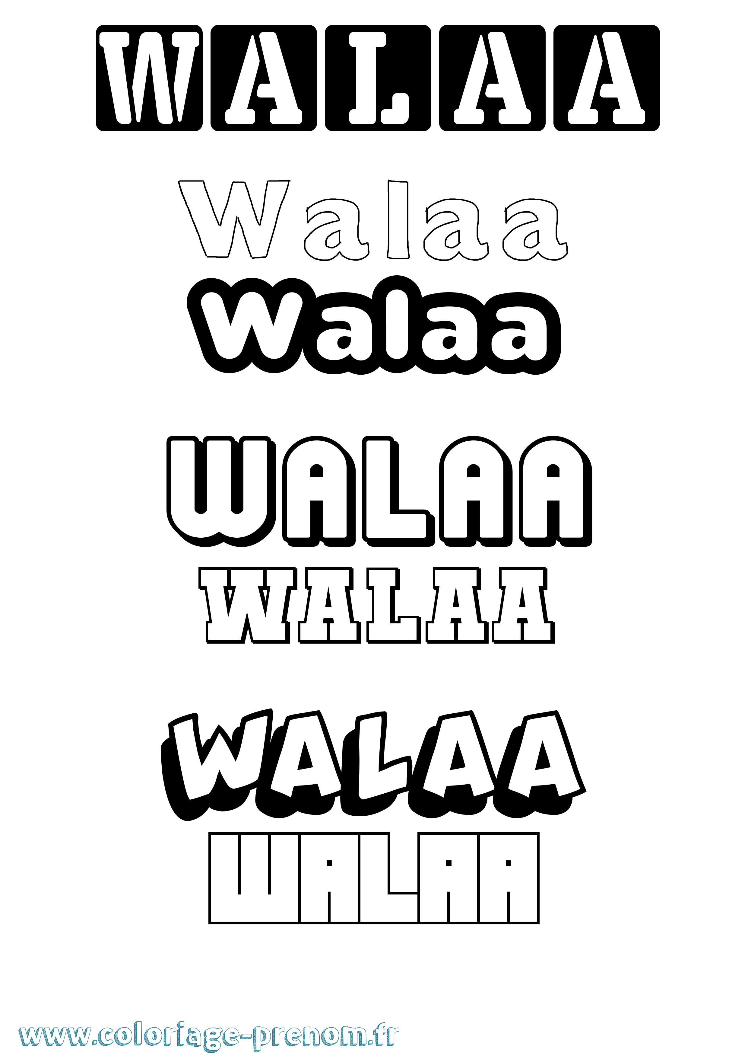 Coloriage prénom Walaa Simple